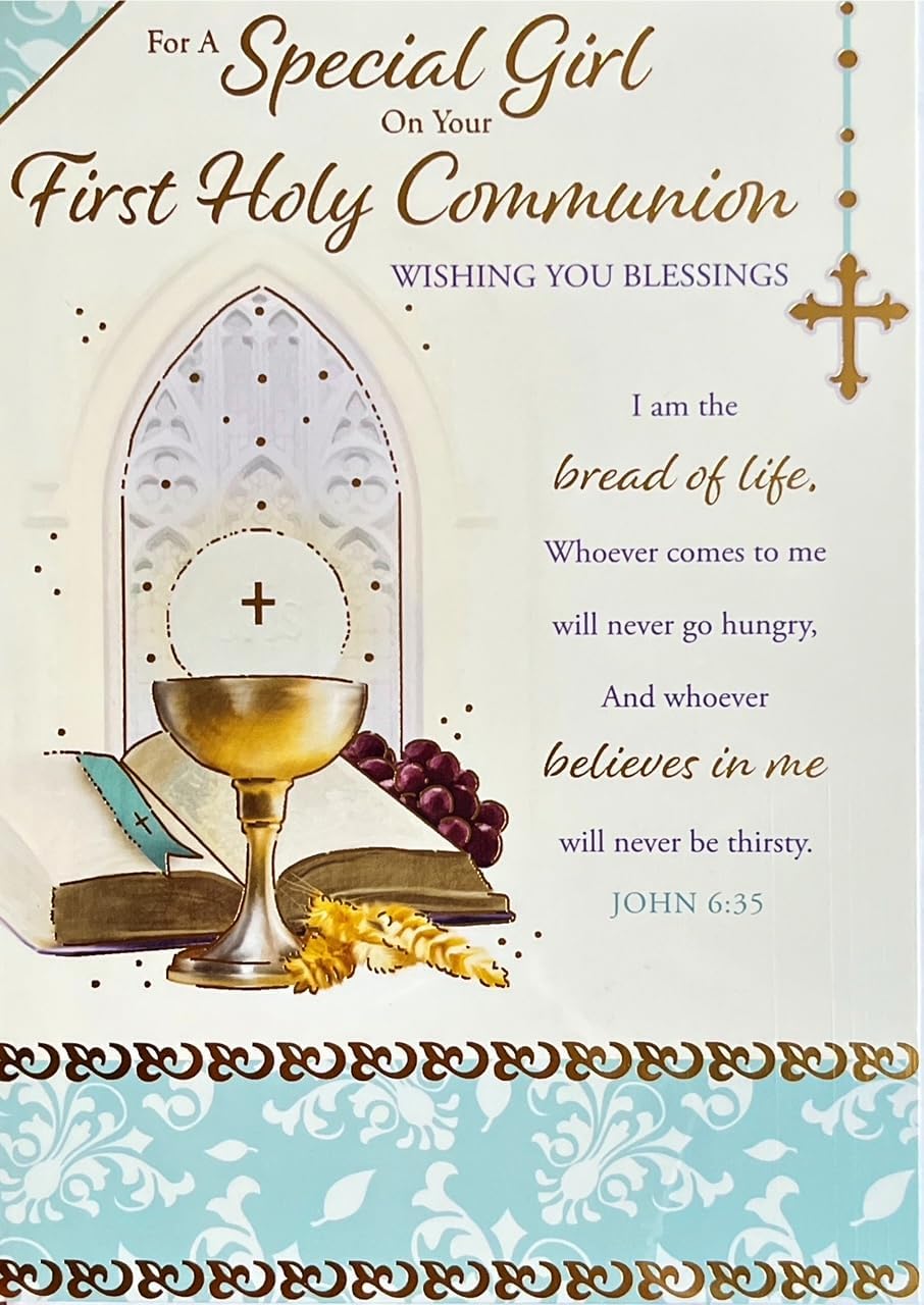 greetings on your First Holy Communion card ~ Girl design