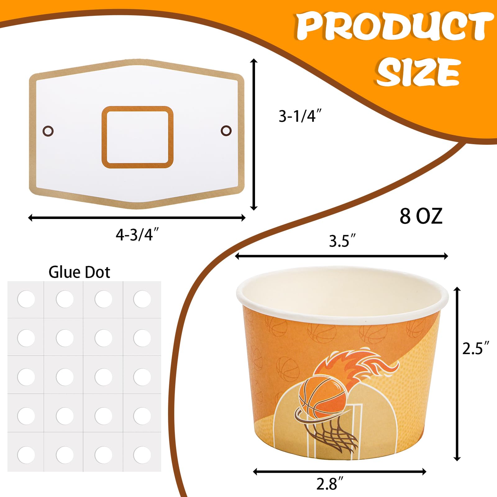 Jucoan 100 Pack Basketball Hoop Snack Cups, 8 oz Paper Basketball Party Supplies Food Treat Cups Ice Cream Dessert Bowls for Kids Birthday Basketball Party Decorations