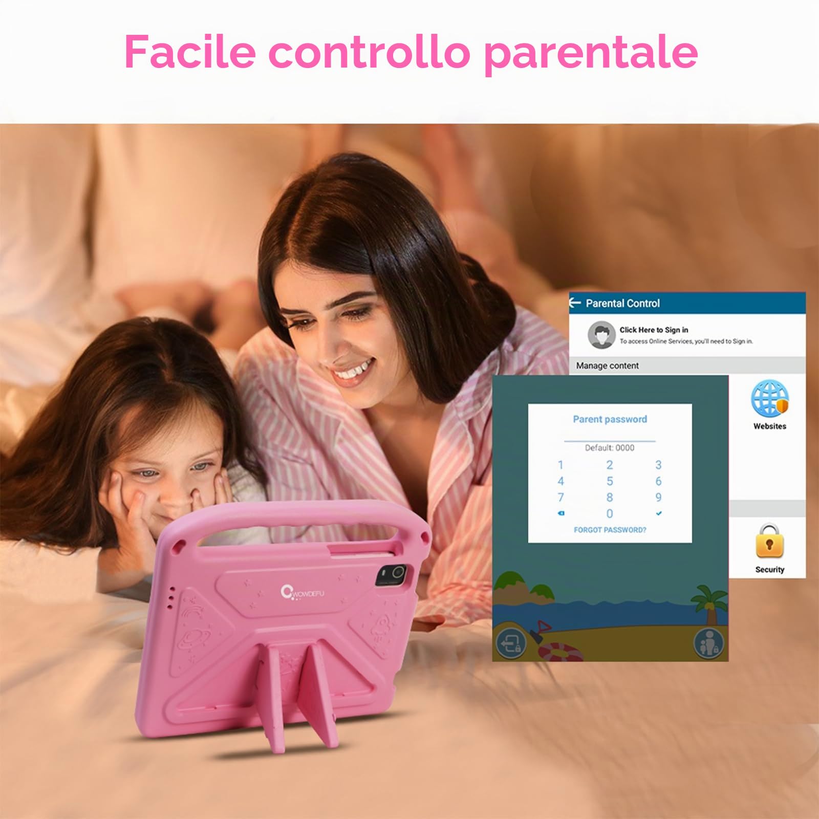 Android 14 Tablet per Bambini da 10 Pollici - 8GB+128GB (Fino a 1TB), WiFi 6, GMS, Controllo Parentale Family Link, Custodia EVA Antiurto (Rosa)