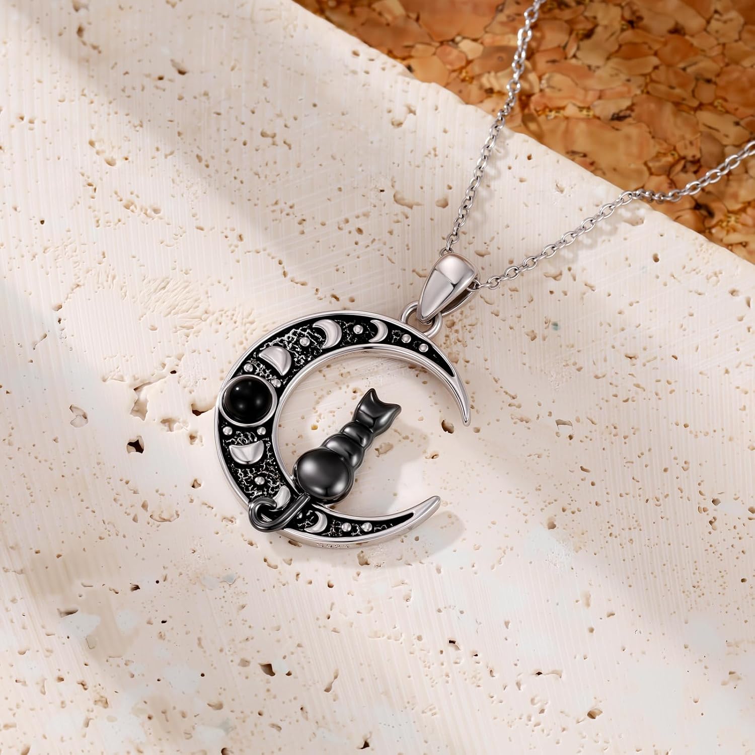 YYB Witch Necklace 925 Sterling Silver Witch Knot/Cat/Sun and Moon/Lilith/Hecate/Triple Moon Necklace for Women Wiccan Pagan Jewelry Gift
