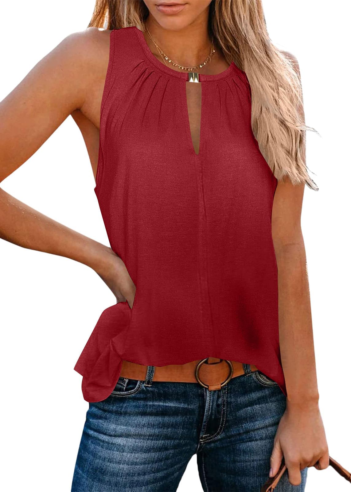ROFUSSO Camiseta sin Mangas Mujer Cuello Redondo Camiseta Sin Mangas Tops Básicos de Verano Elegante Casual Blusa Tops
