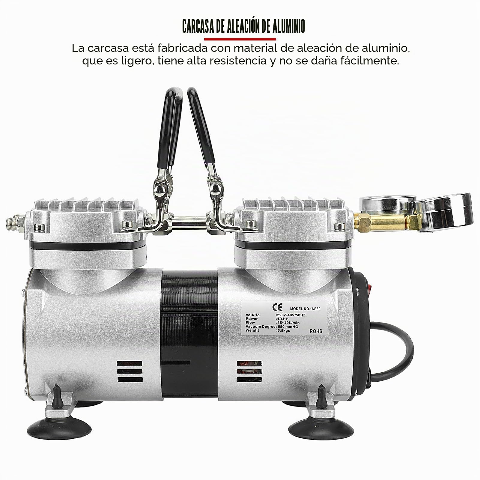 Bomba de aire de vacío sin aceite EVTSCAN 1/4HP Bomba de compresor de aire sin aceite pequeña ultra silenciosa de flujo grande de alta presión(EU 220-240V)