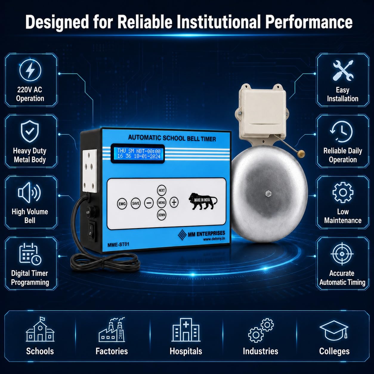 MME Multipurpose Automatic School Timer System with School gong Bell 3