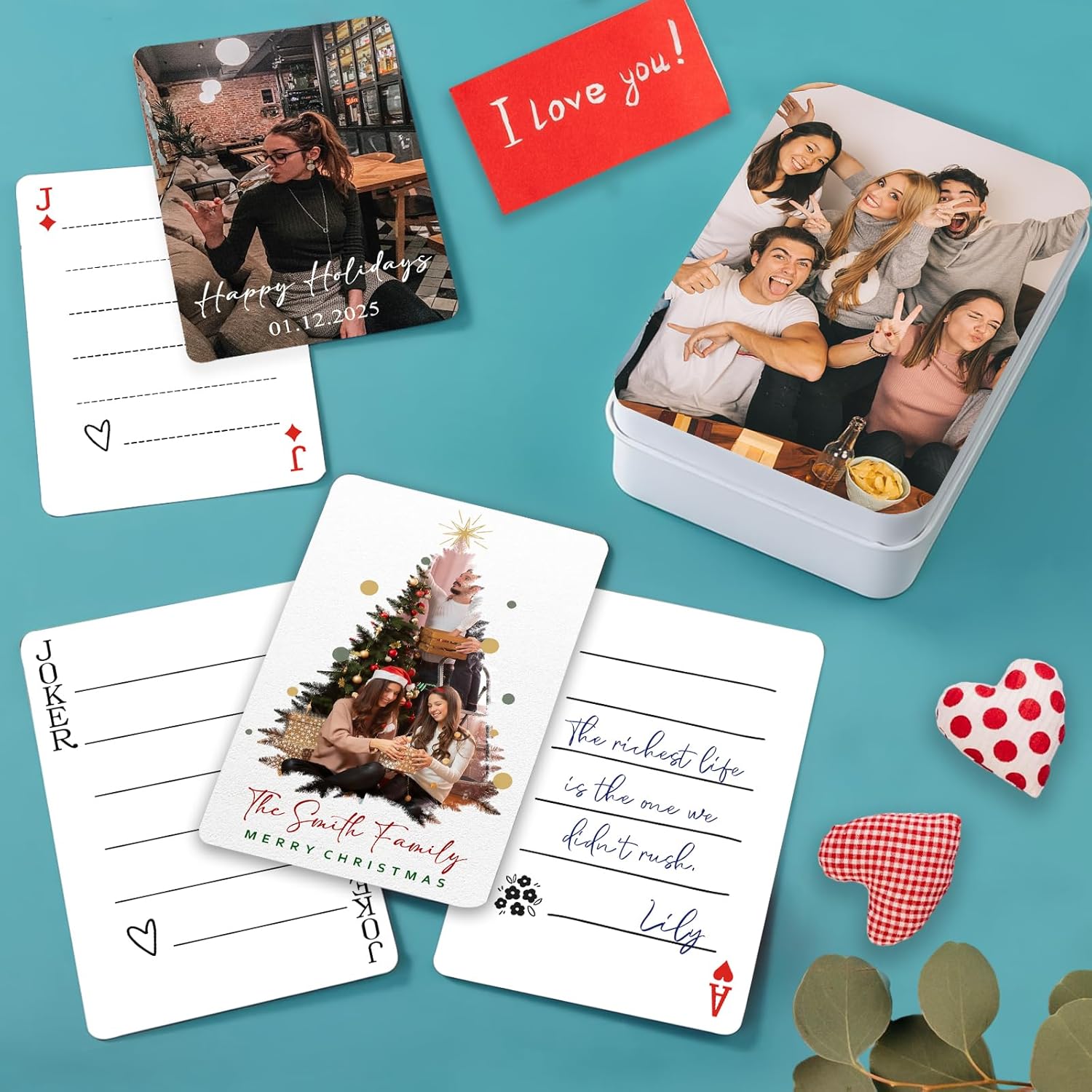 ubmpj Custom Playing Cards with Photo | Personalized Photo Cards for Family Reunion Wedding Gift | Single Double Collage Style -Style3