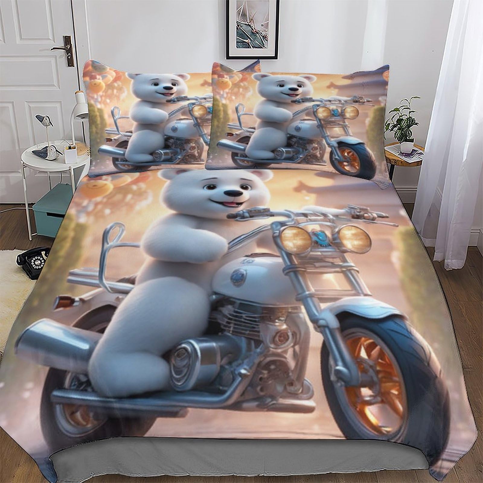 Parure de lit ours 3D King 220x240cm avec housse de couette en microfibre et taies