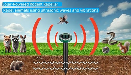 Miniatura 4 de Repelente ultrasónico de topos con energía solar, disuasorio de roedores al aire libre, impermeable, ahorro de energía, repelente eficaz de topos