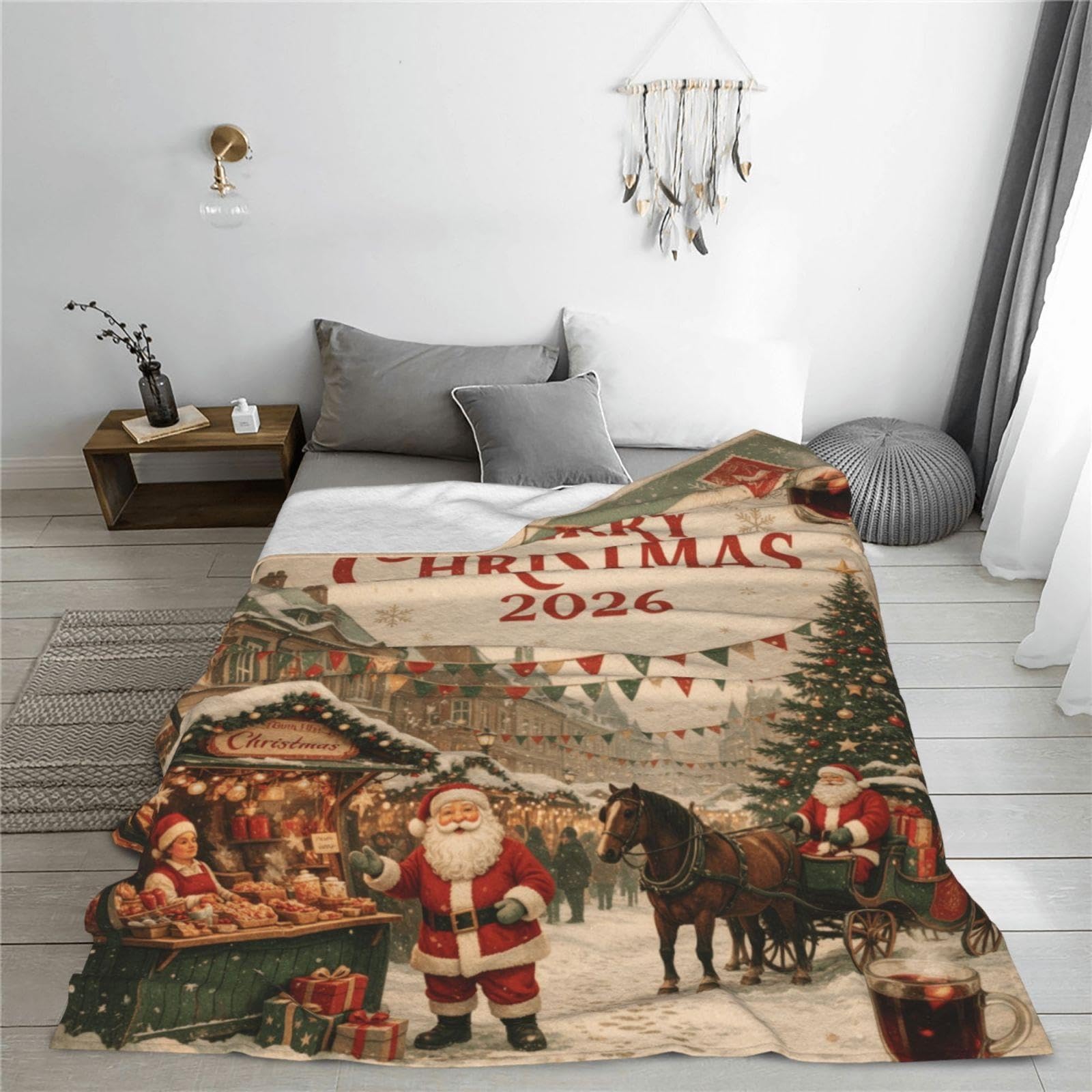 Kuscheldecke Weihnachten Bratwurst Stern weich warm Geschenk, Printed