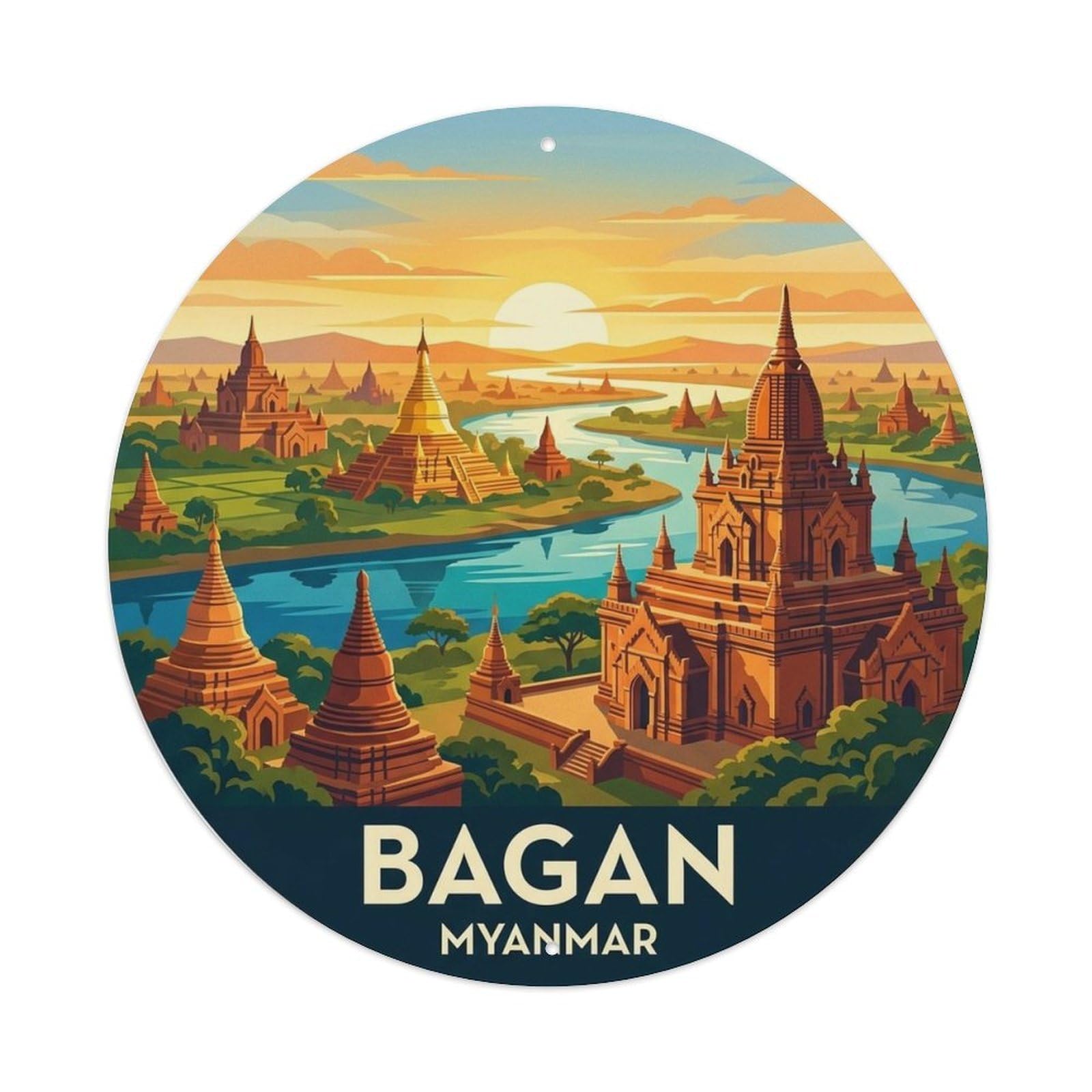 Bagan Myanmar Vintage City Travel Landmark Metal Tin Sign