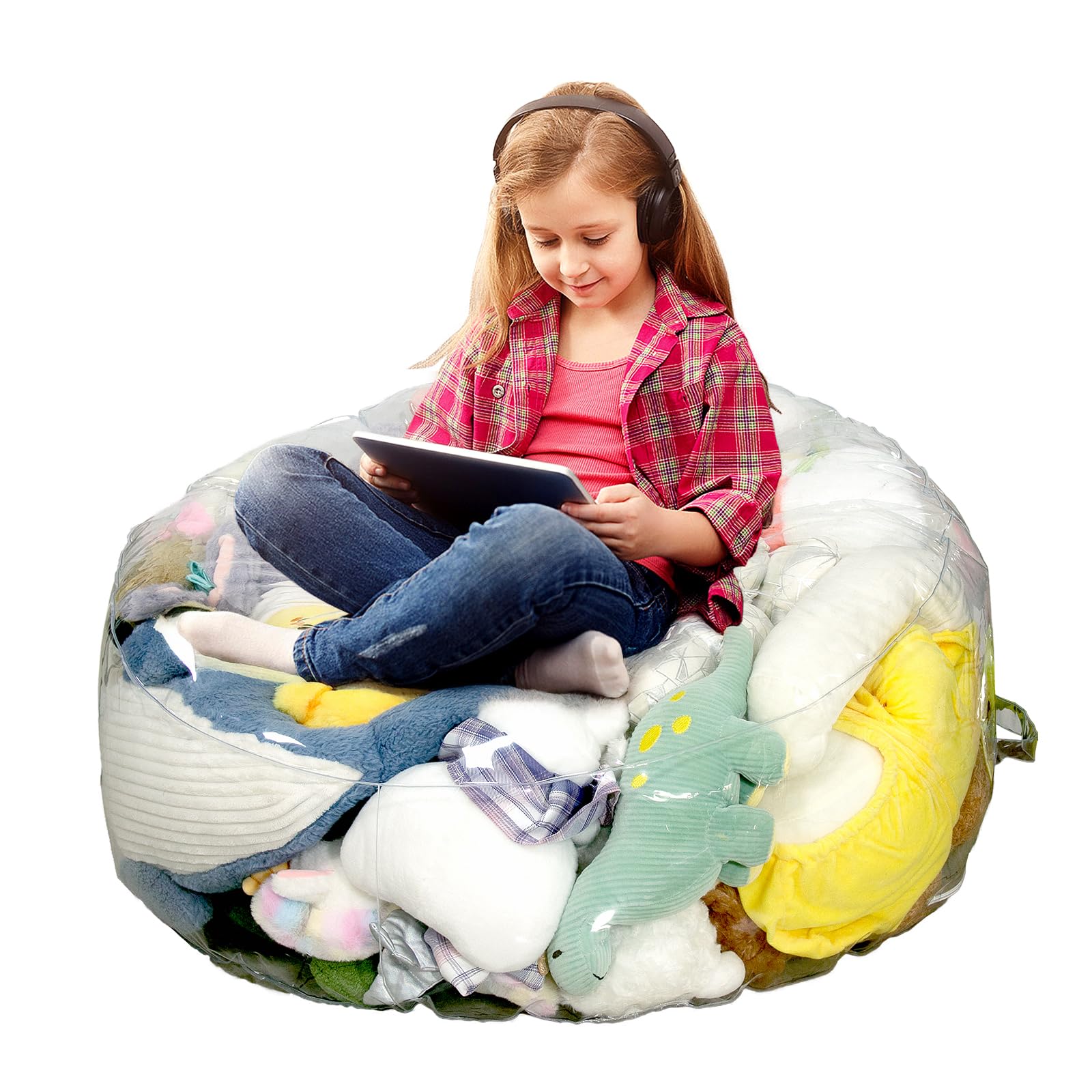 Clear Stuffed Animal Storage Bean Bag Chair Cover for Kids, Extra Large Waterparoof Beanbag Chair Cover with Zipper, PVC Bean Bag Chair for Children