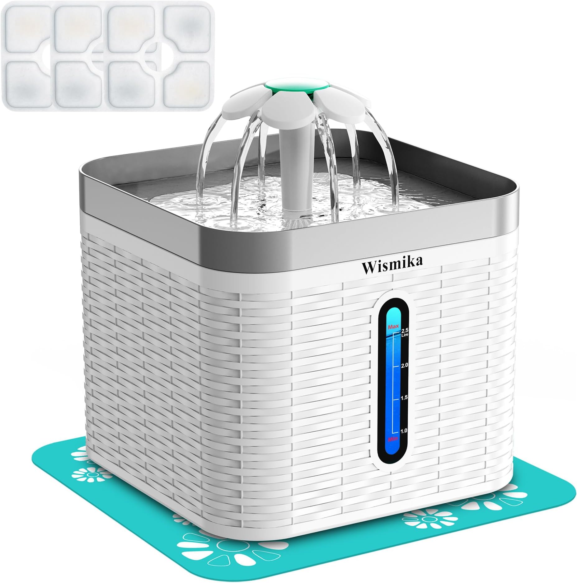 Wismika Cat Water Fountain, 2.5L/84oz Pet Water Fountain with 3 ...