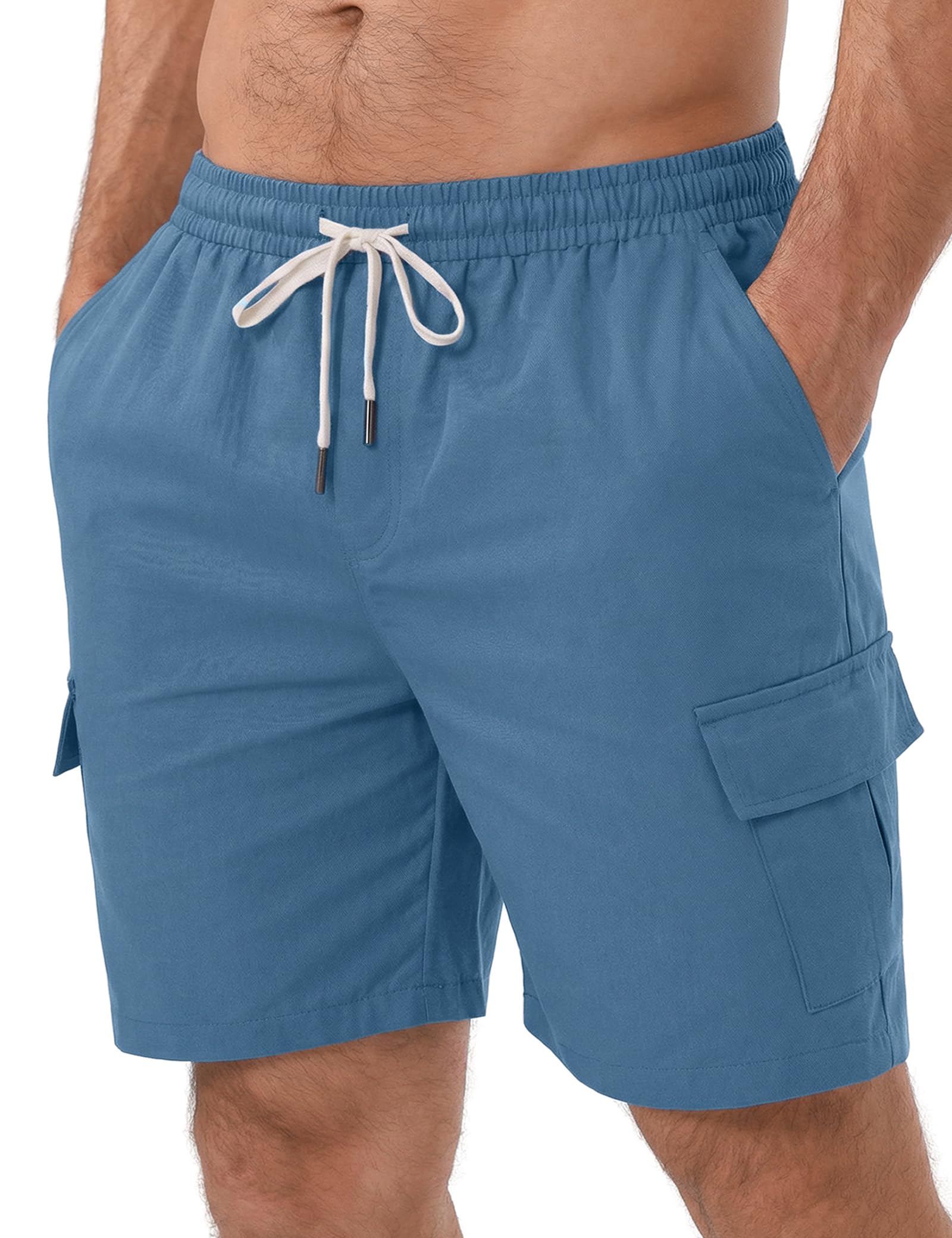 iClosam Men's Cargo Shorts mit Kordelzug, Gerade Geschnitten aus strapazierfähiger Baumwolle, Mehrere Taschen für praktischen Stauraum, Vielseitig für Alltag und Freizeit im Sommer, XS-3XL