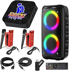 Karaoke Party Box Preto Completo +2 Microfones + Caixa de Som (Sistema Com Pontuação) +De 2000 Músicas