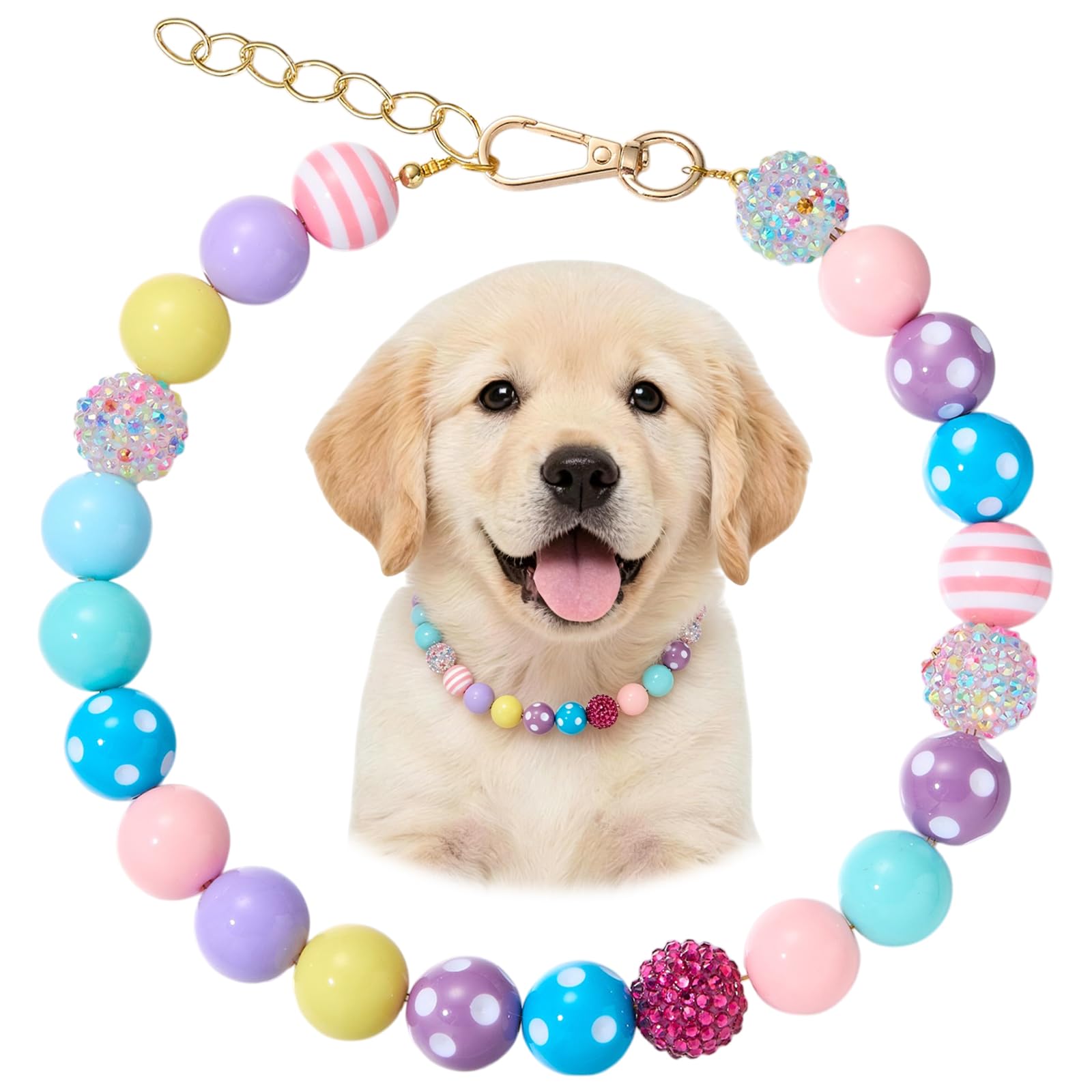 BEEFLYING Beaded Dog Necklace Collar for Large Small, 19.29 In, Adjustable