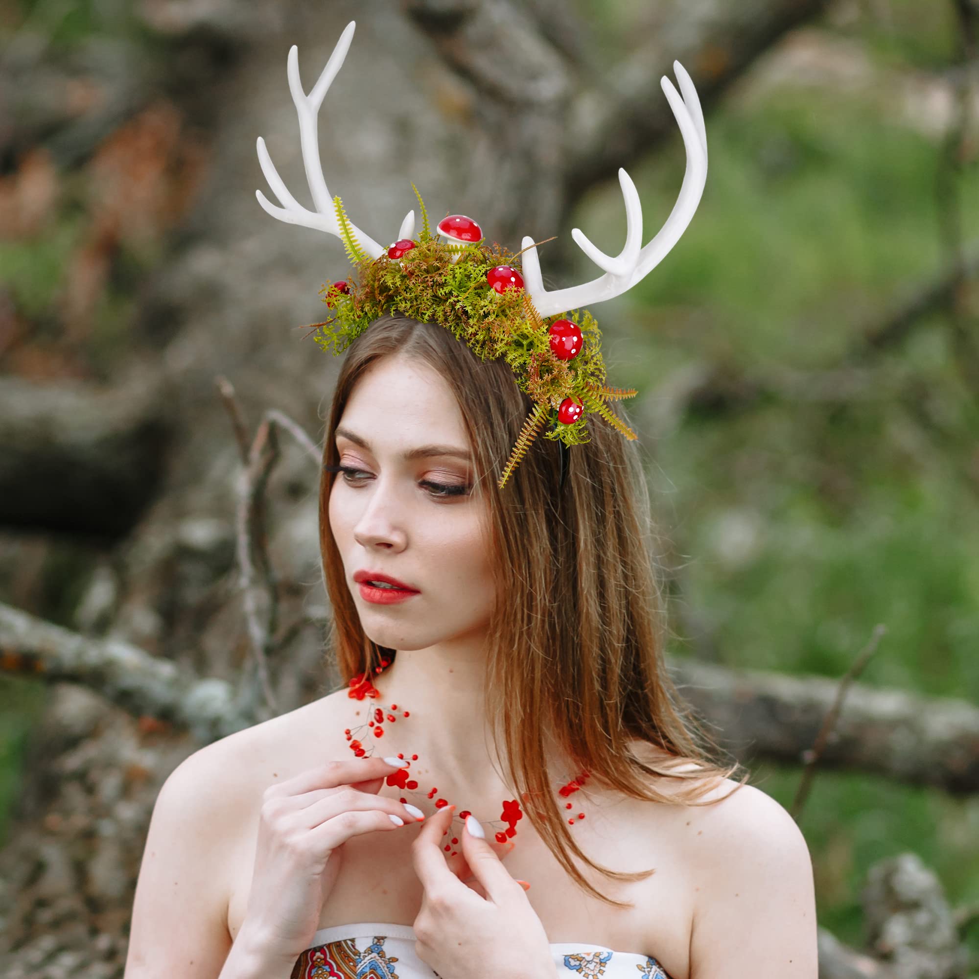 Amazon.com : MOSTORY Handmade White Antler Headband Woodland  display picture 2