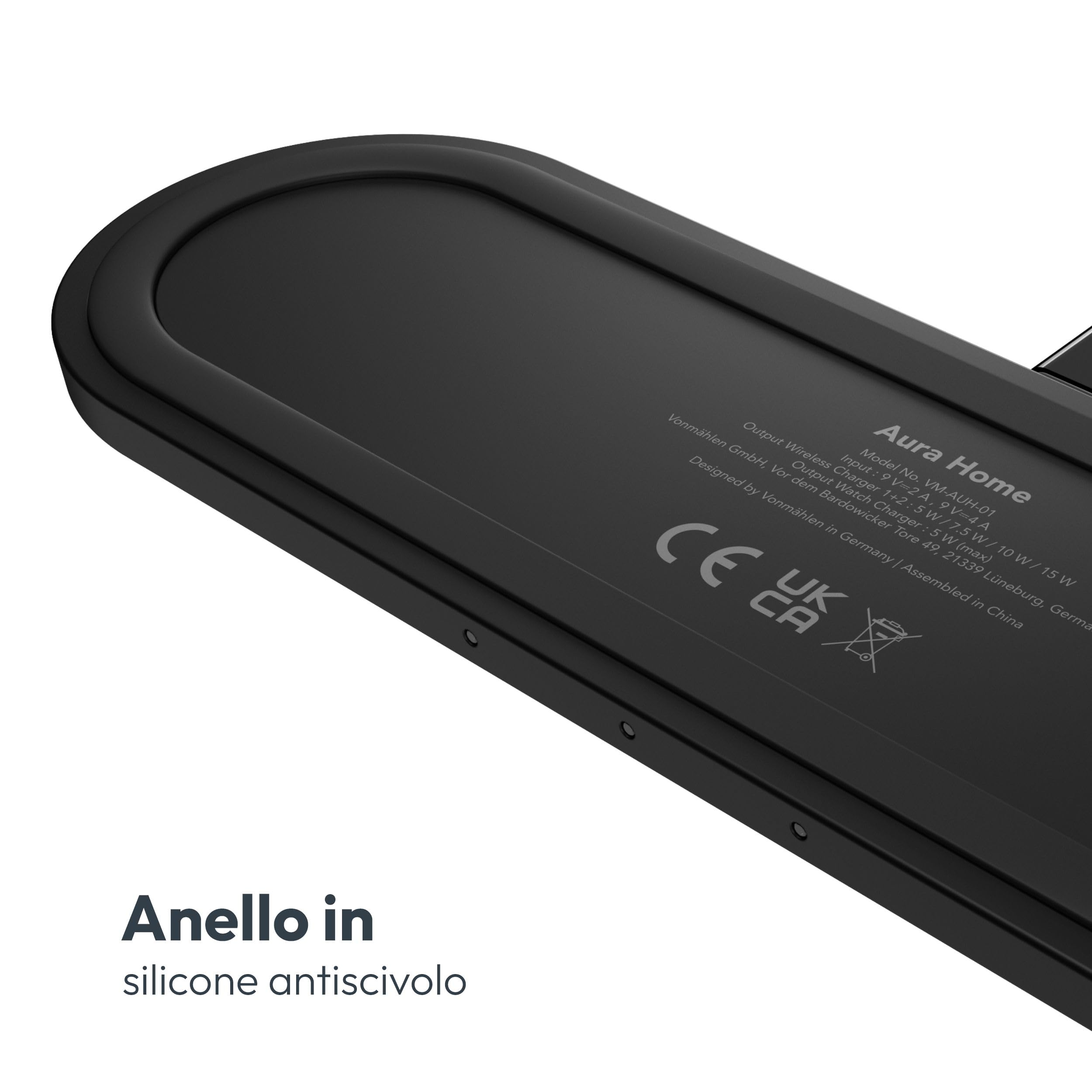 Vonmählen Aura Home - Stazione di Ricarica Wireless 3-in-1, Compatibile con MagSafe, Ricarica Rapida fino a 15W, Design Elegante e Moderno - Nero