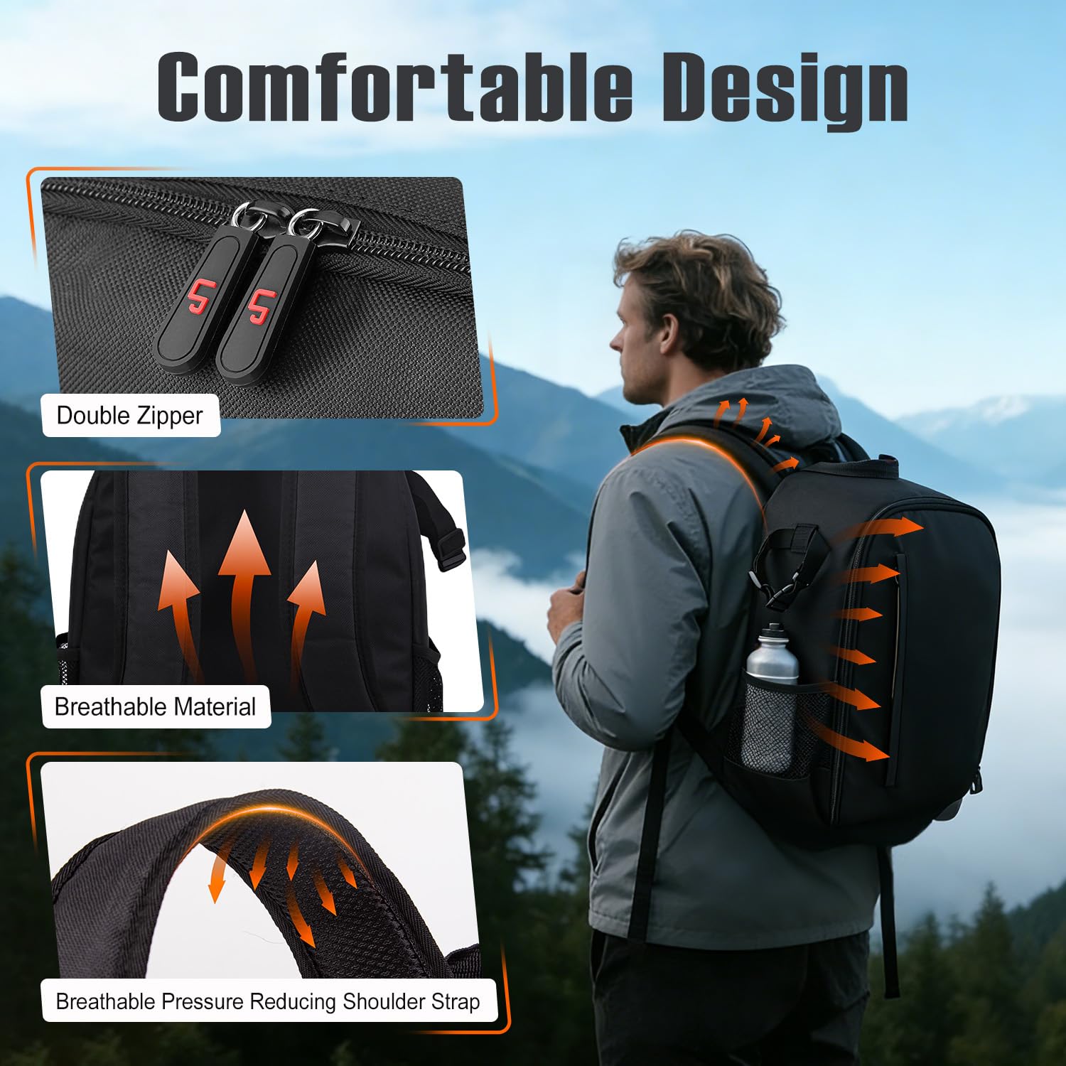 Zaino per fotocamera, LP Zaino unisex impermeabile per attrezzatura fotografica, custodia per fotocamera DSLR/SLR, obiettivi, treppiede e accessori, compatibile con Nikon, Canon, Sony, Olympus, Panaso