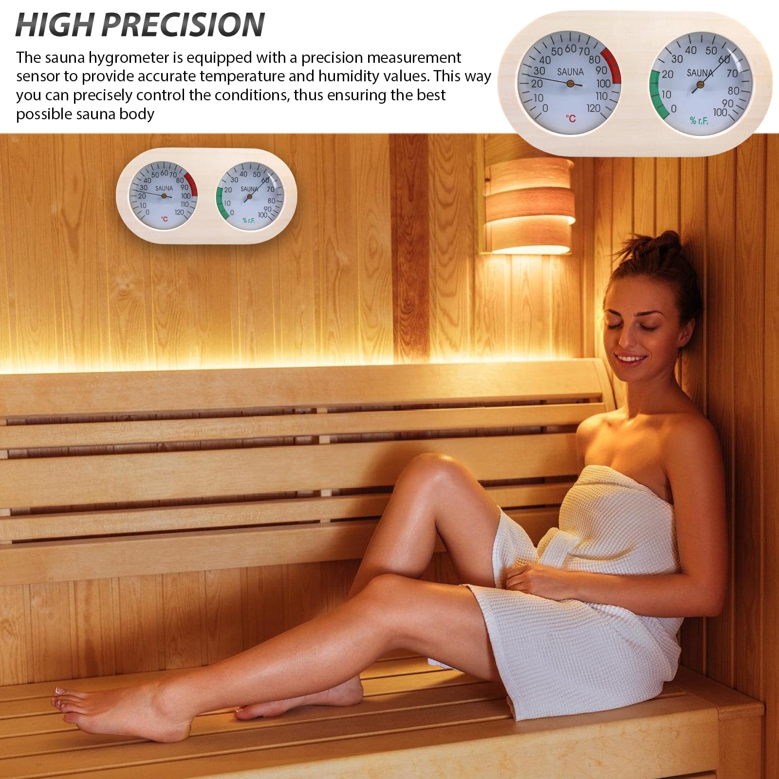 Madera Termohigrómetro de Sauna: Higrotermógrafo de Madera para Sauna 2 en 1, Termómetro e Higrómetro para Sauna, Sauna Accesorios para Sala de Vapor, Escala Precisa para Sala de Vapor