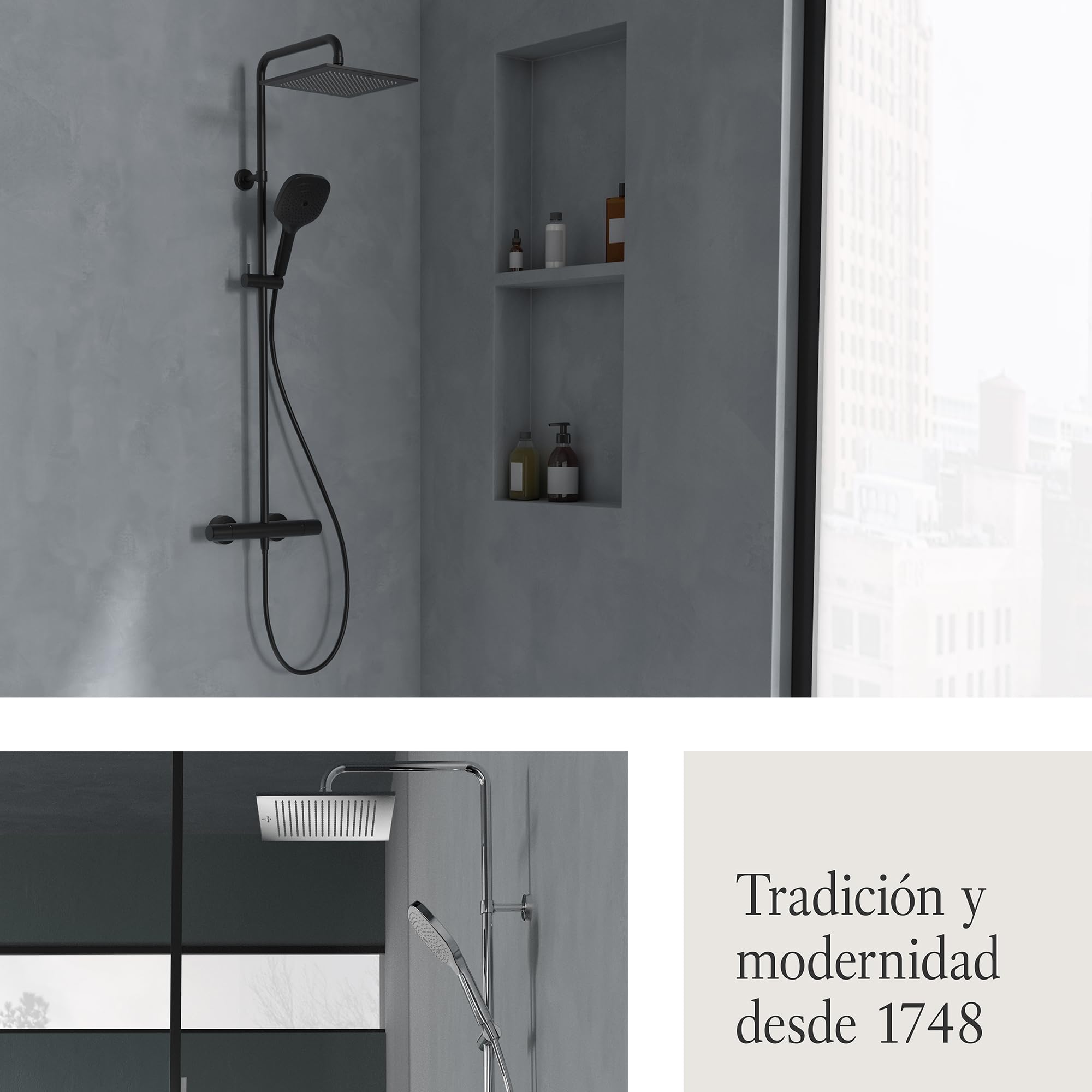 Villeroy & Boch Elody, cabezal de ducha, mango de ducha angular con tres tipos de suministro (Laminar, Massage y Velvet) y botón de modo, EasyClean, conexión universal – Negro Mate | Alcachofa de ducha angular, 3 tipos de chorro intercambiables, EasyClean