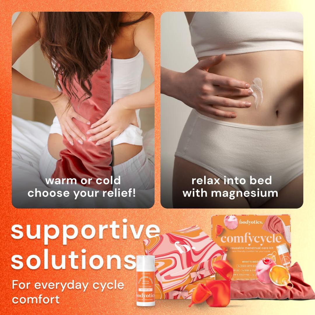 Comfycycle: Period Kit for Girls and Women - Reusable & Multisized Menstrual Discs, Cups, Sterilizer Case, Microwave Heating Pad & Magnesium Body Butter - Comfort & Convenience for Every Cycle