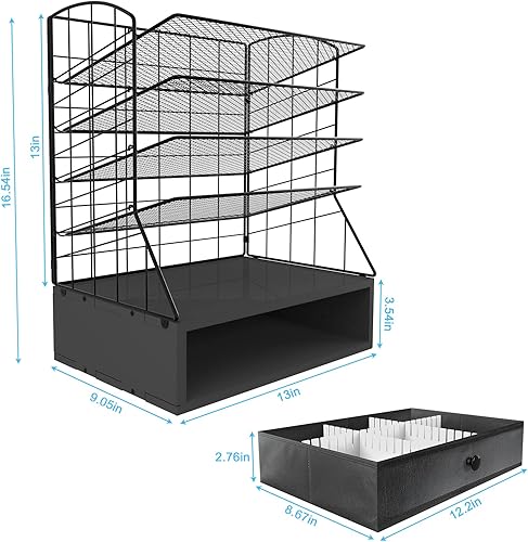 Miniatura 8 de Organizador de archivos de 5 bandejas con cajón organizadores de escritorio de malla organizador de papel de bandeja de cartas soporte de archivos