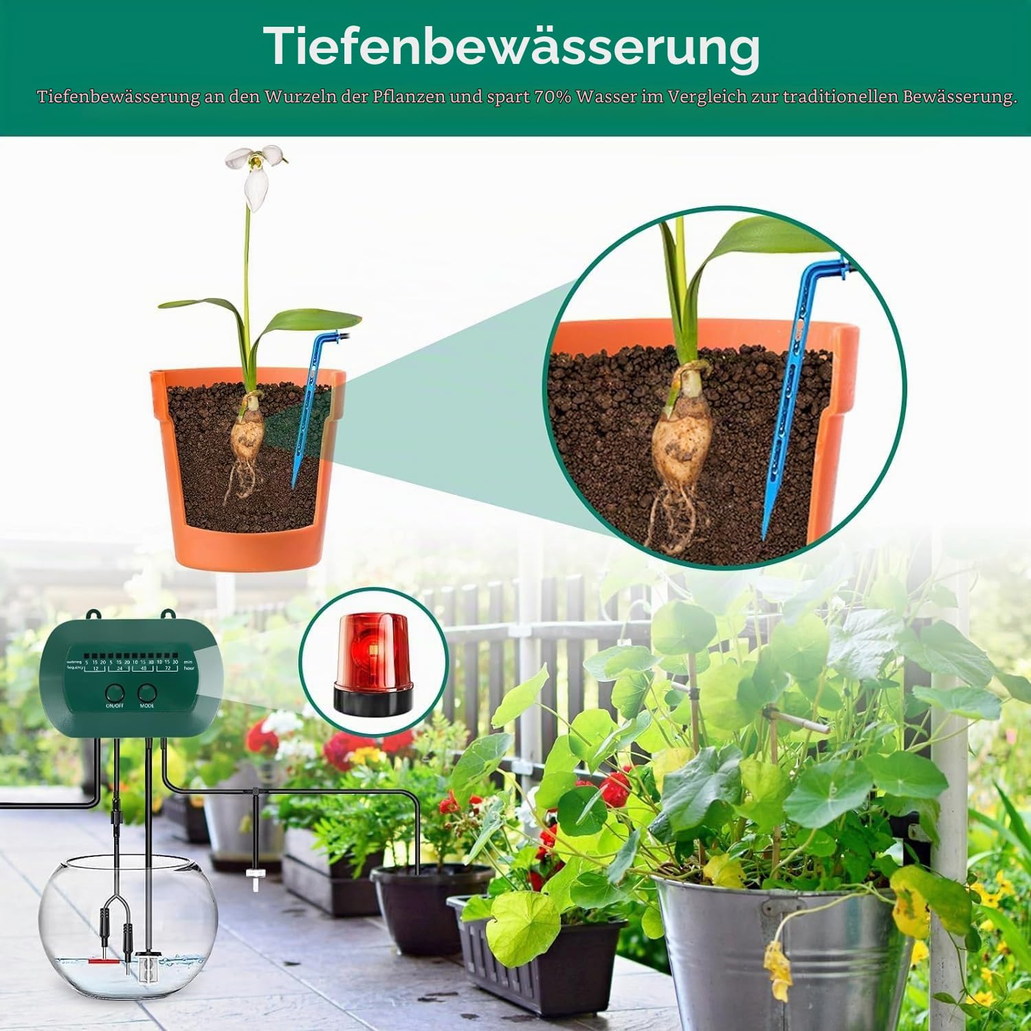 Solar Bewässerungssystem, Garten Drip Automatische Solar Drip Bewässerung, Anti-Siphon Design für Topfpflanzen Gewächshaus, 12 Timing Modes Plant Bewässerung Geräte+15 M Schlauch