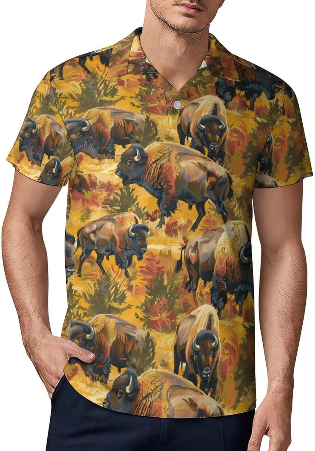 Bison Herd Novelty Men's Short Sleeve Shirt Golf Tennis Shirts Work T-Shirt Sport Tee