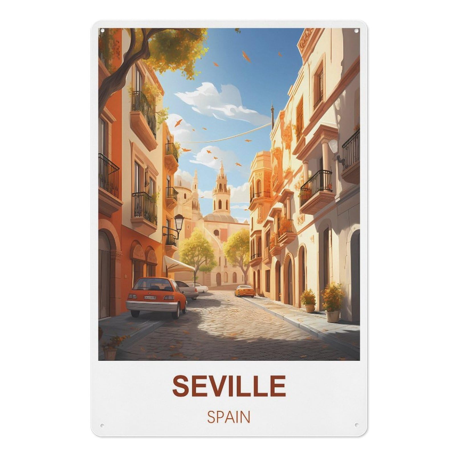 Seville Spain Retro Design Tin Paintings Vintage Tin Sign 08x12inch(20x30cm) Wall Art for Home Office Bedroom Living Room Cafes Wall Decor