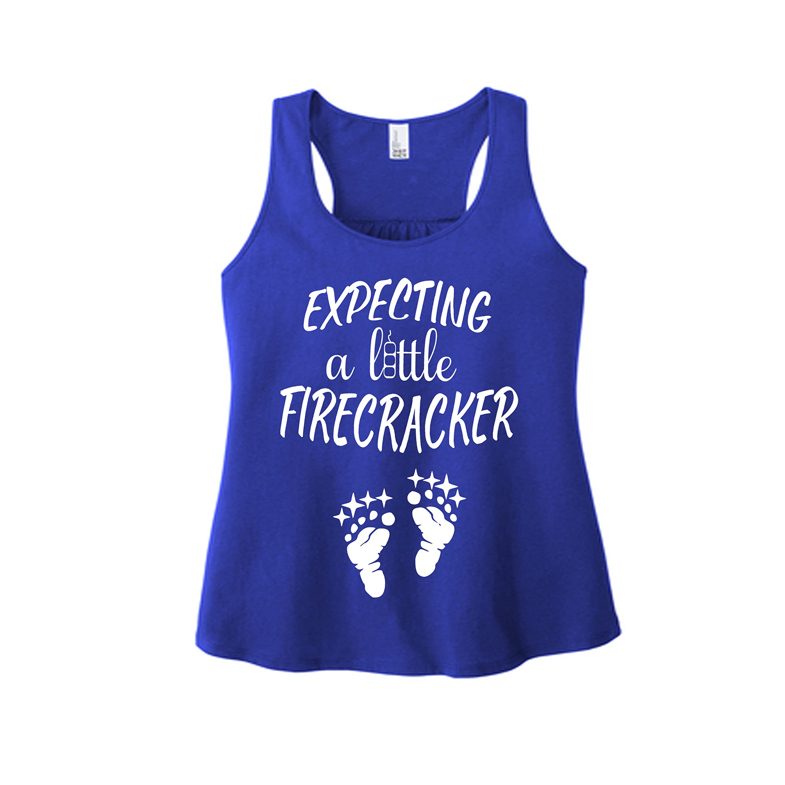 AMAZING RETRO Expecting a Little Firecracker Shirt Tank Baby Announcement Shirt (Blue Tank, 2X Large)