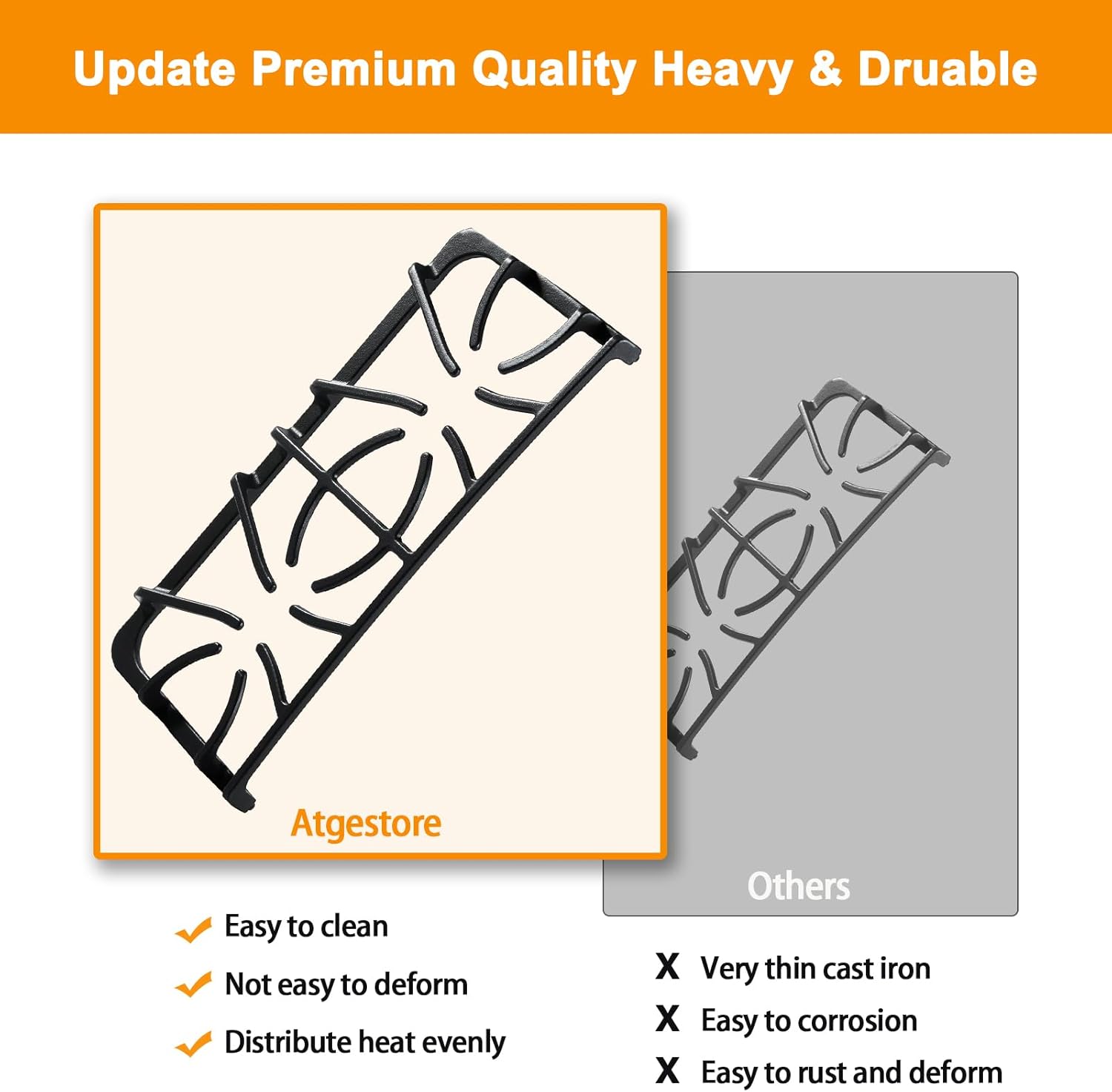 Atgestore 316499502 Side Grate Replacement for Frigidaire Stove Parts Cast Iron Grate FGF348KSK LGGF3044LWC Frigidaire Gas Range Parts Stove Top Grate Surface Cooktop Burner Grate 1 Pack