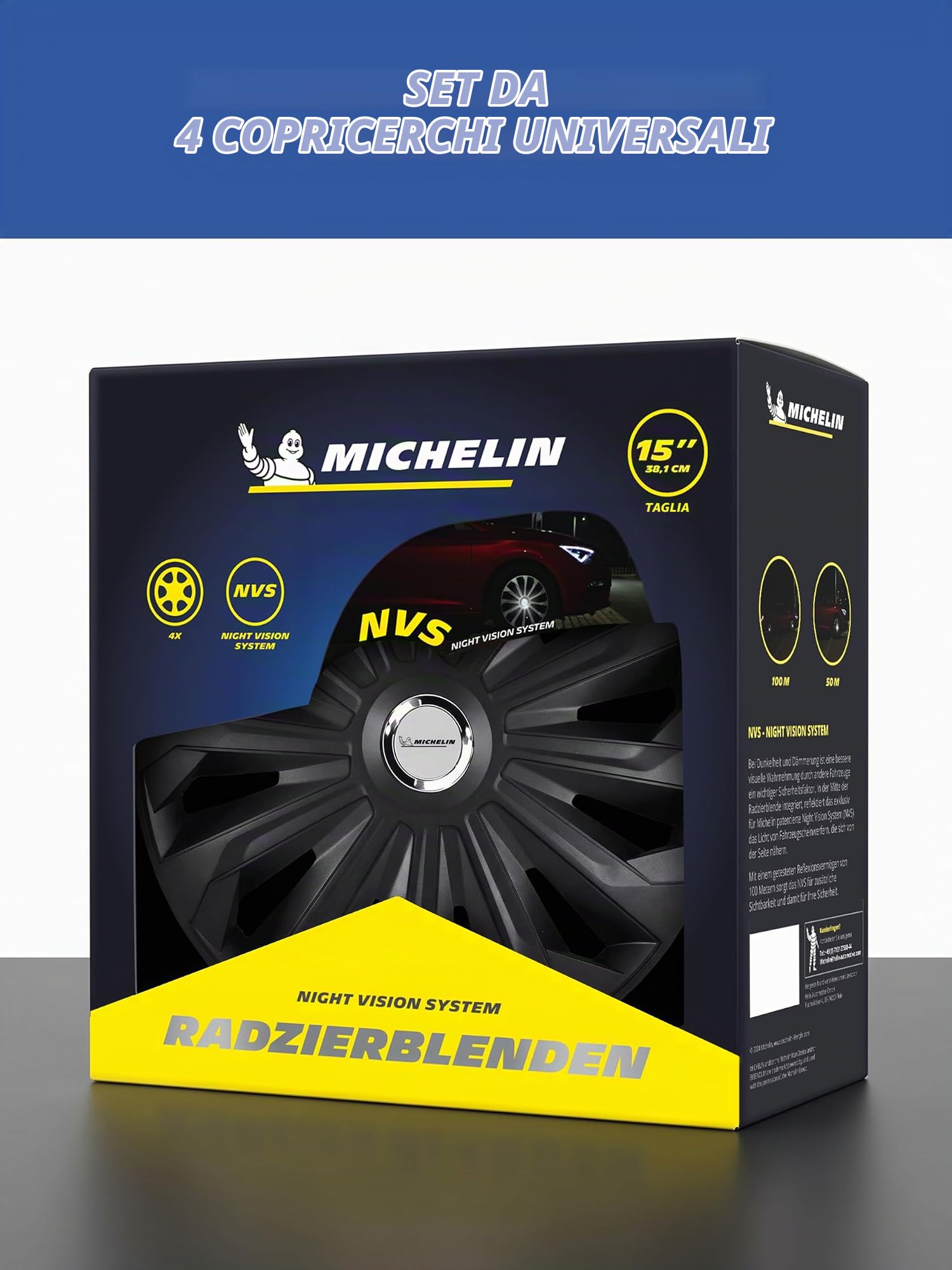 Michelin Fabienne,nero (matt). 15" Pollici. Set 4 Copricerchi.