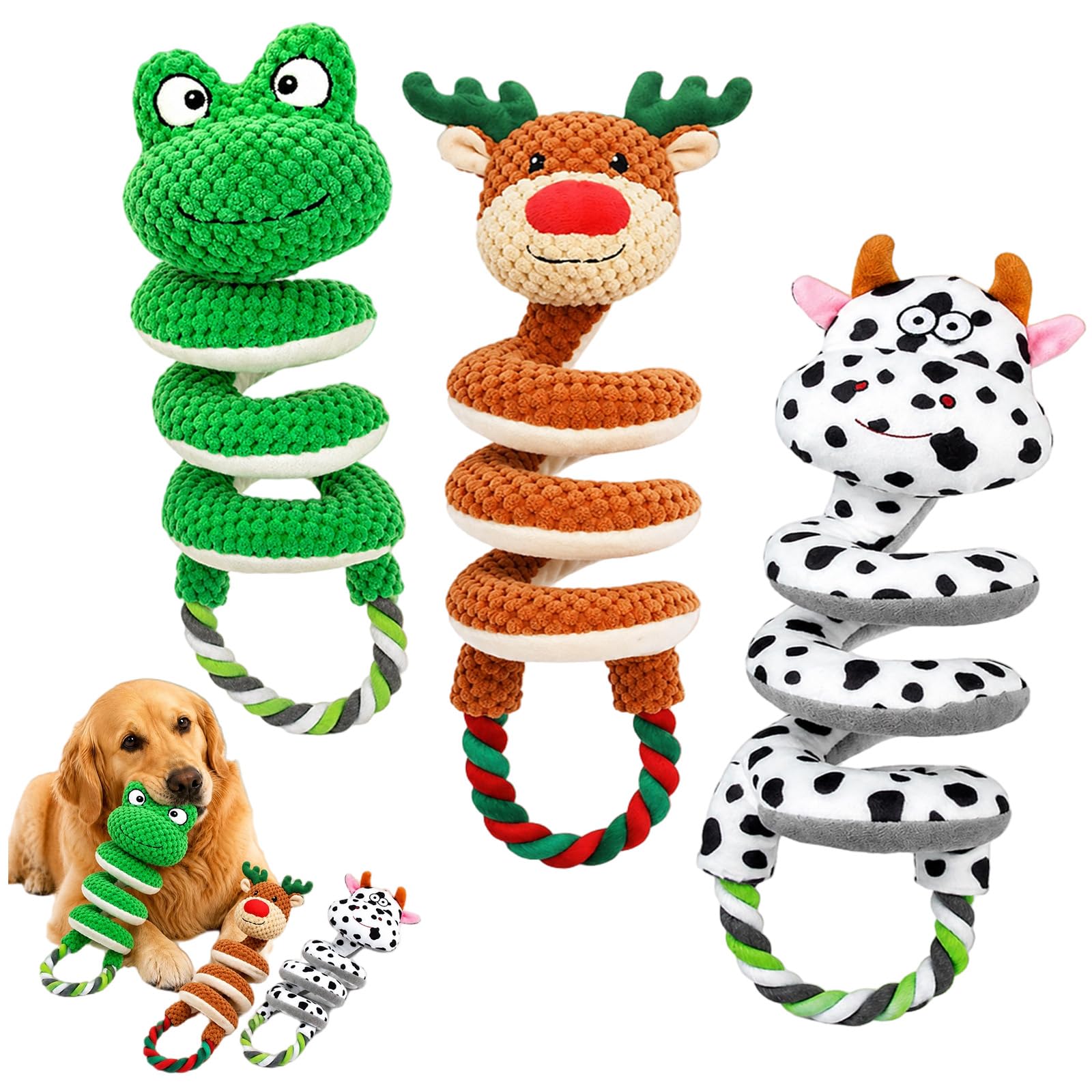 2026 New Squeaky Dog Toys, 2 Pack Plush Crinkle Dog Toys with Pull Rope