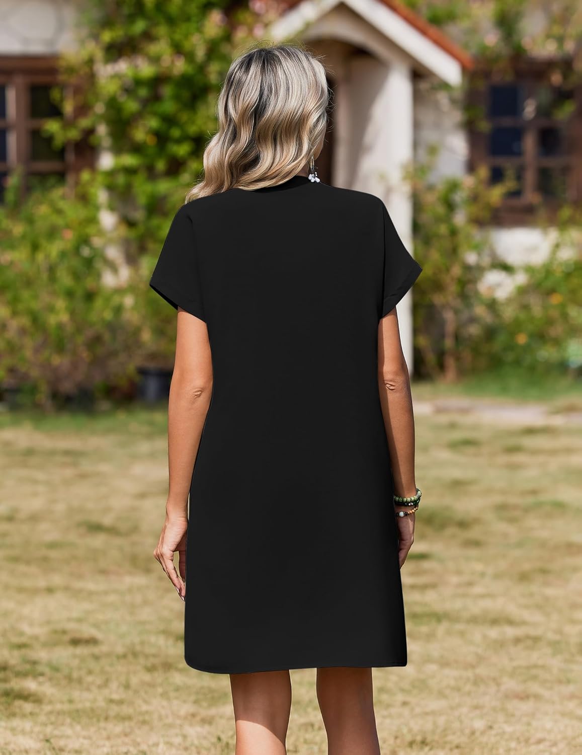 Zeagoo Summer Dresses for Women Short Sleeve Shift Dress V Neck Casual Mini Beach Vacation Boho Sundress with Pockets - Image 6