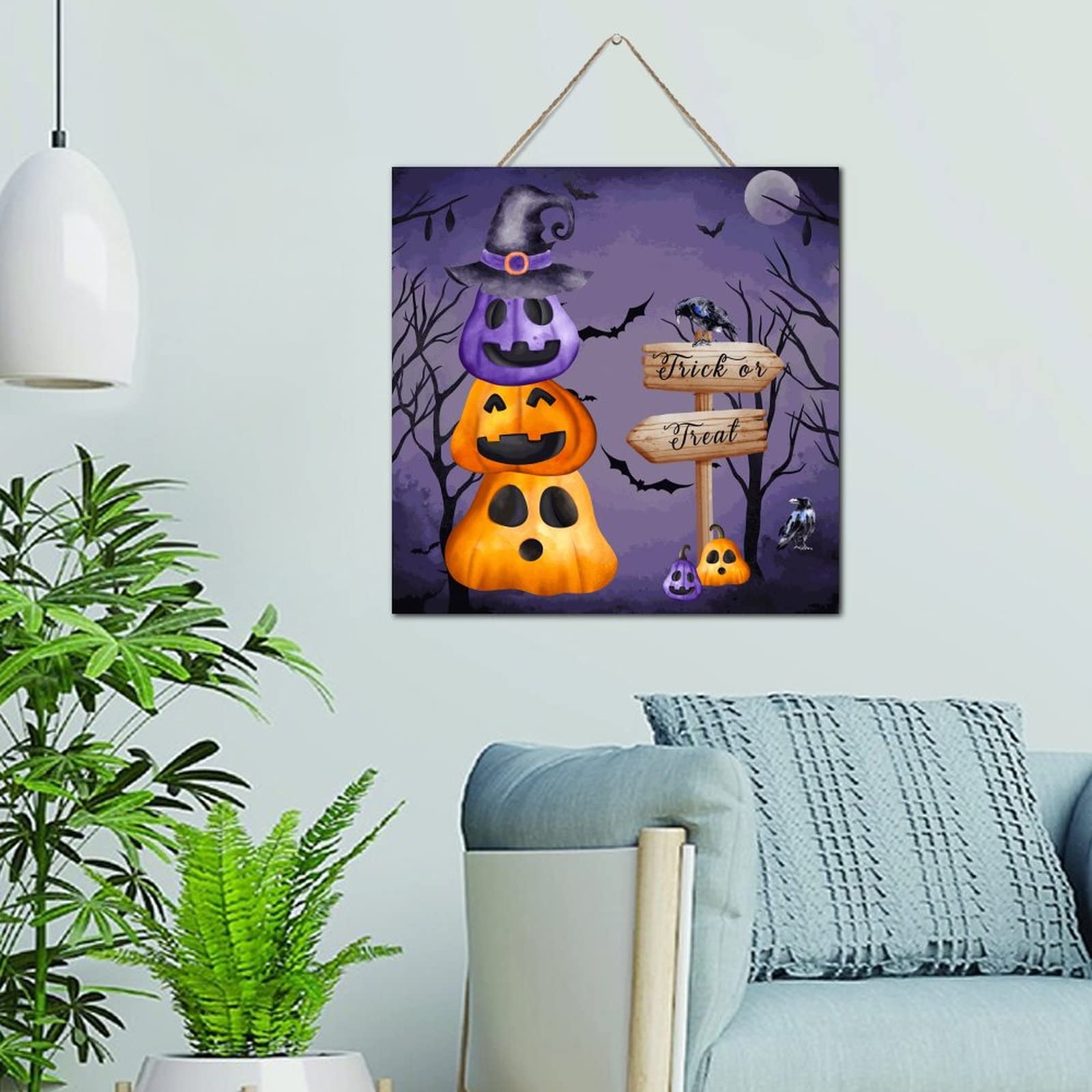 Sorcières hantées sur plaque en bois pour habiller un mur vide à Halloween