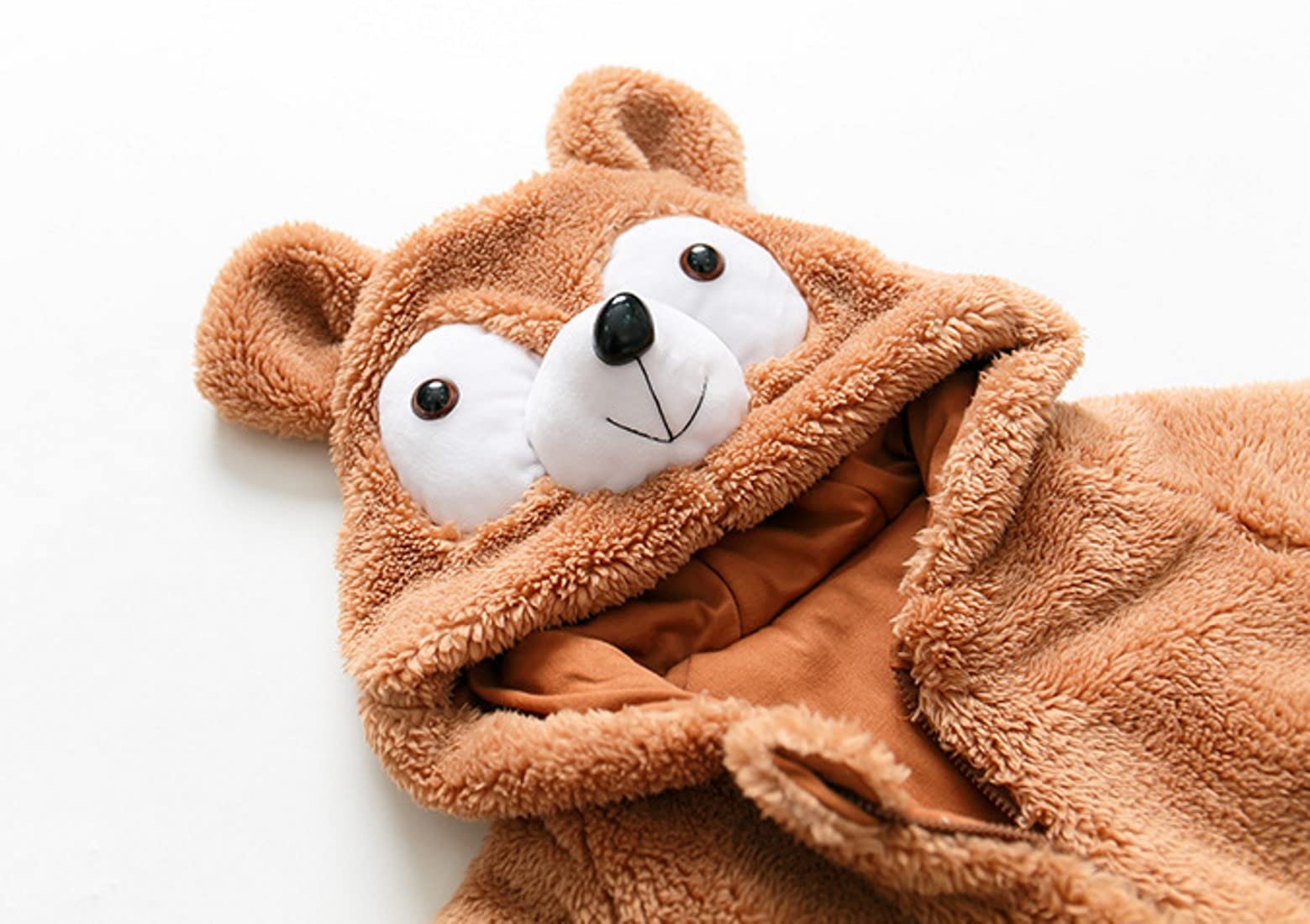 BRANDONN Unisex Baby Flannel Jumpsuit Panda Style Cosplay Clothes Bunting Outfits Snowsuit Hooded Romper Outwear (Camel TeddyBear, 12-18 Months) 3