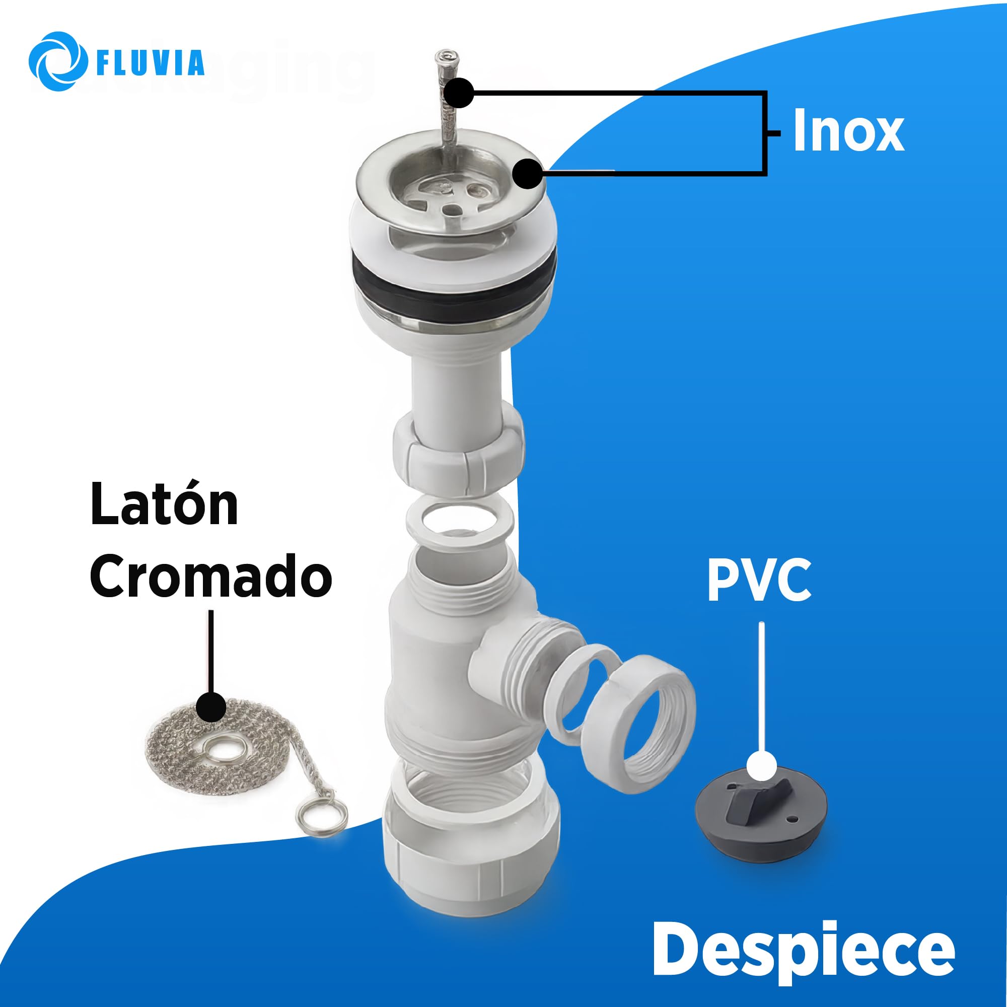 Sifón de Botella Corto Extensible para Lavabo y Bidé | Racor 1" 1/2 | Salida Ø40 mm con Reducción Ø32 mm | Antiolor, Antifugas | Polipropileno | Incluye Válvula | Instalación Fácil | F-3 Fluvia