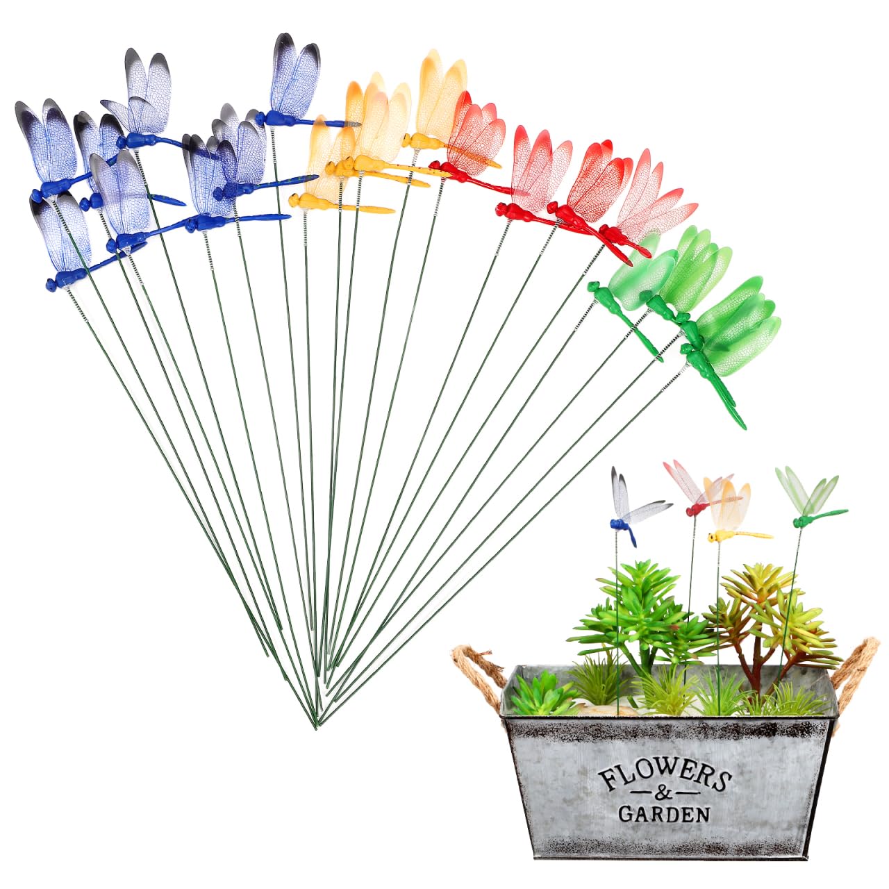 ibasenice 3D Dragonfly Garden Stakes – 16pcs Waterproof PVC, Fluttering Wings & Natural Bug Deterrent for Outdoor Patio, Garden, Balcony