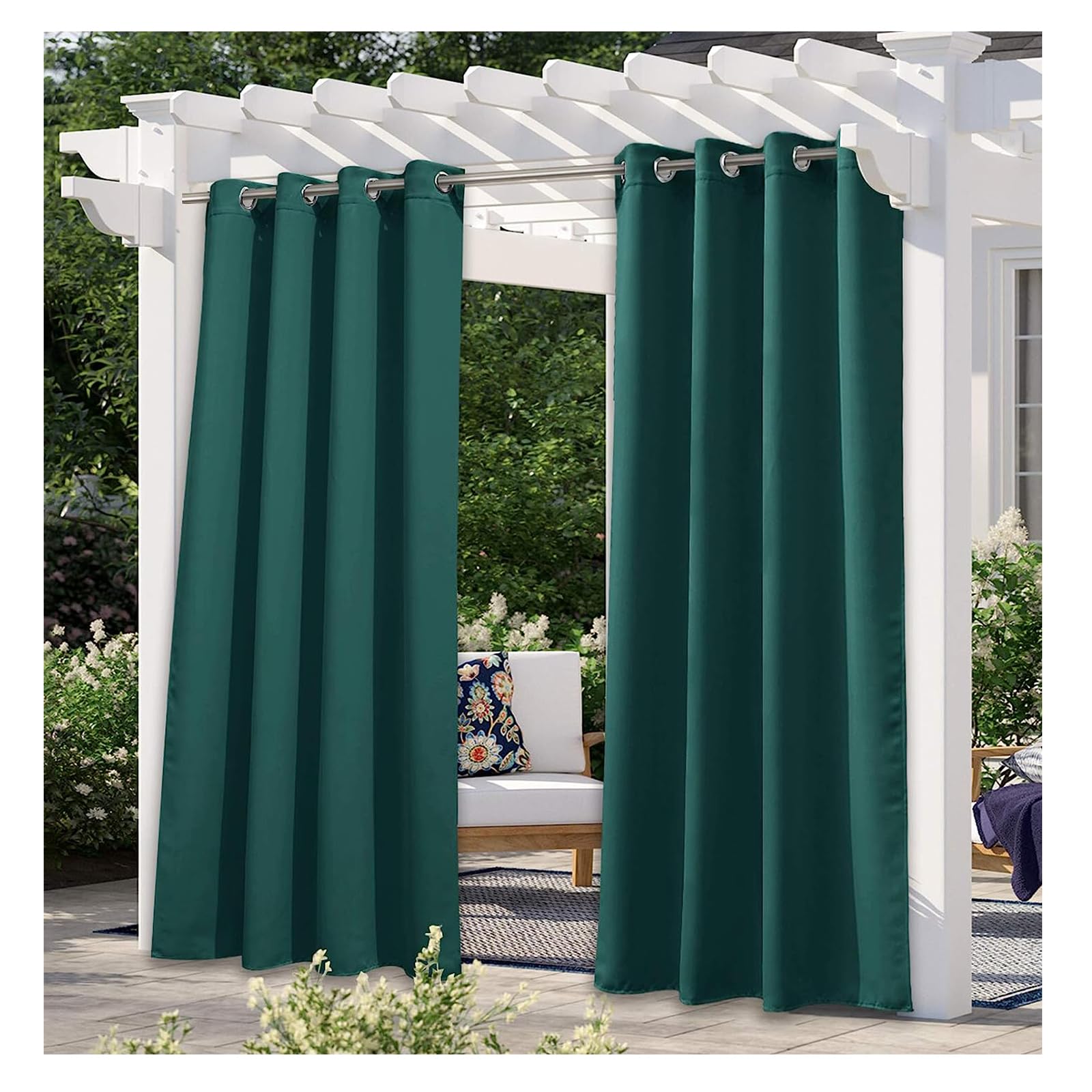 Waterproof Outdoor Curtains with Eyelets Patio Curtains Opaque Balcony Curtain Sun Protection Outdoor Curtains for Garden Gazebo Patio Porch Pergola Yard Sliding Door Green 1 Panel,202*264cm（W*H）
