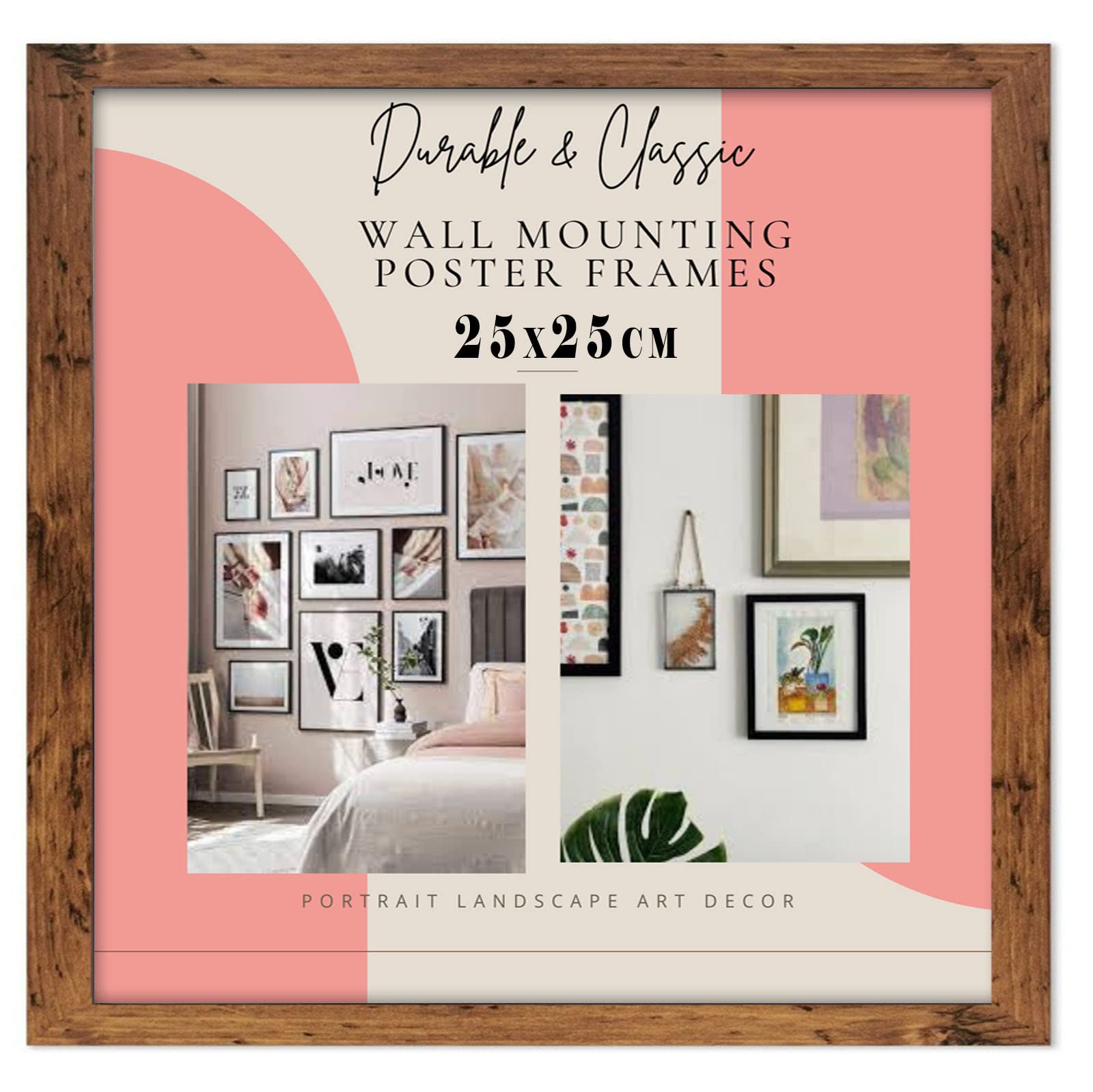 Deals on deal Modern 25x25CM Square Wooden Picture Frame Photo Frame Wall Art Poster Frames With Clear Perspex Safety Glass to Hang Portrait or Landscape (25x25CM (9.84" x 9.84"), RUSTIC)