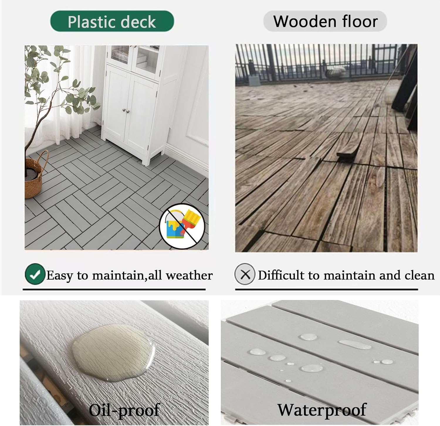 Dalles et lames de terrasse en composite, Carrelage de sol emboîtable multicolore 14 pièces(Wood)