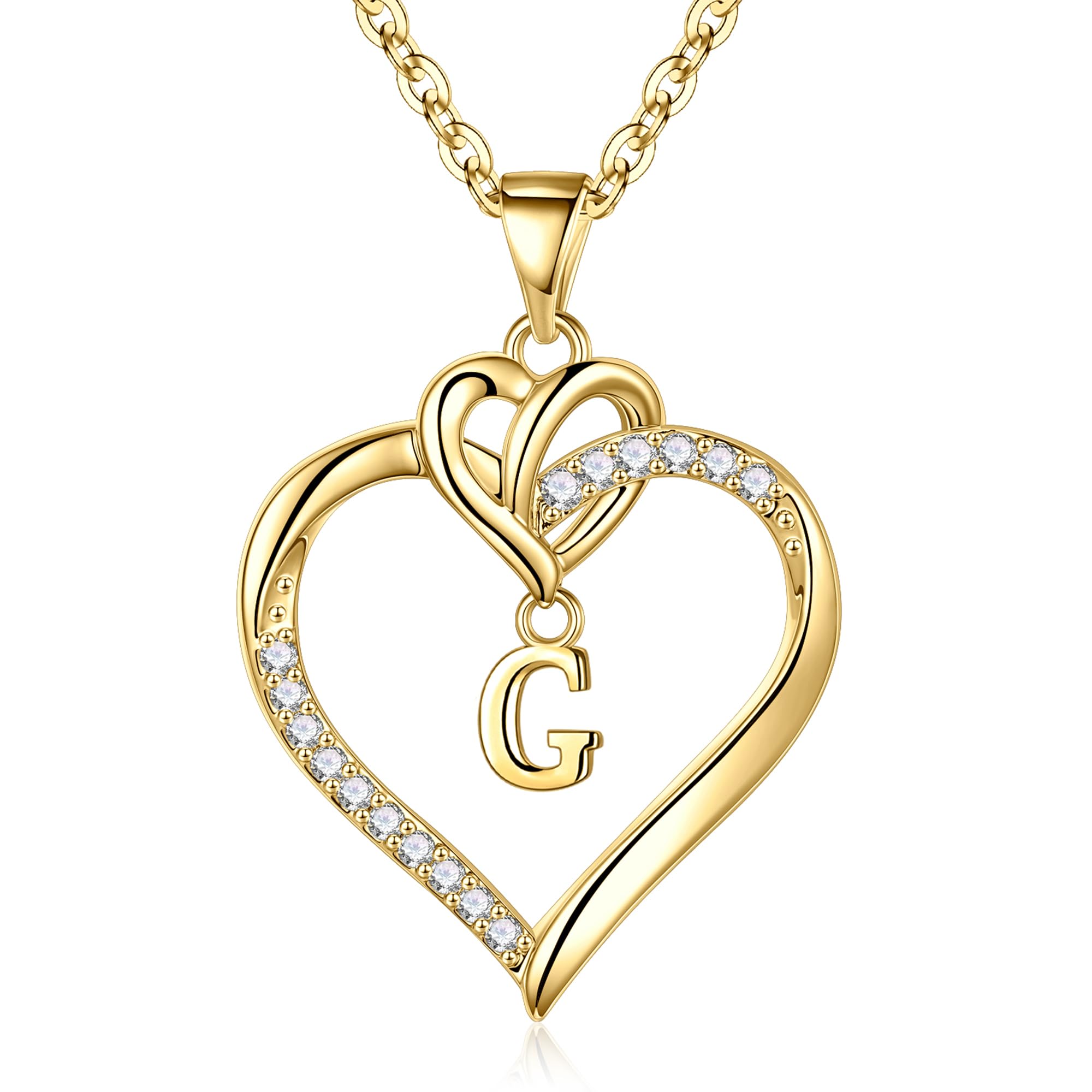 TINGN Kette Herz Damen Halskette Gold Silber, 14K Gold/Weißgold Vergoldet Herz Zirkonia Anhänger Buchstaben Kette Damen Jahrestag Muttertag Geburtstag Geschenk für Frauen Freundin Mama Mädchen Schmuck