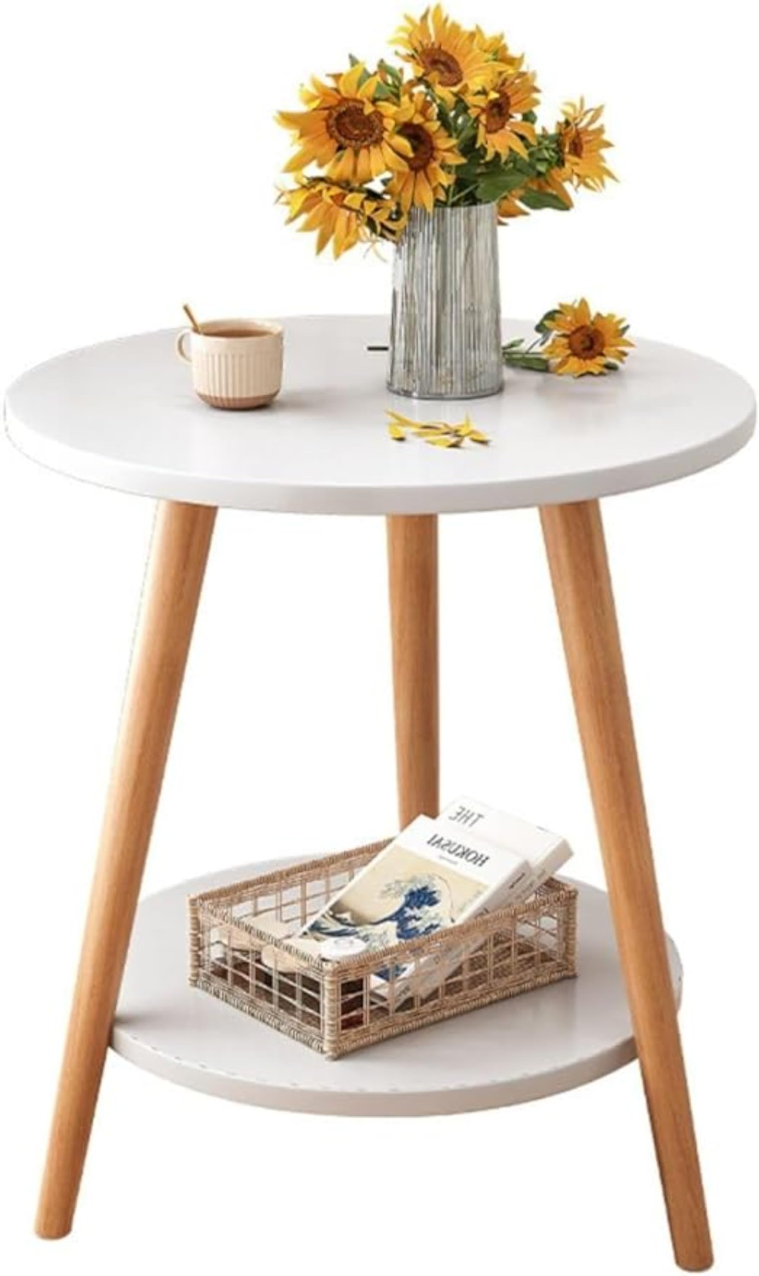 Table d'appoint ronde 2 niveaux en bois de 40cm pour salon