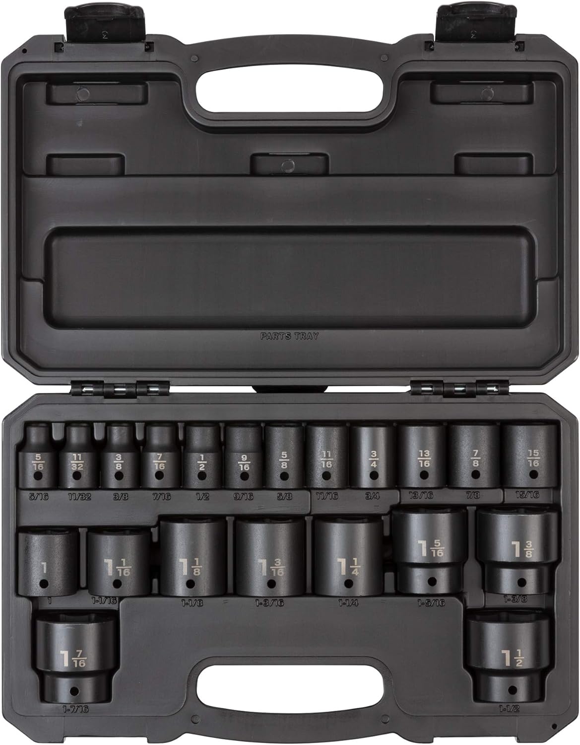 TEKTON 1/2 Inch Drive Shallow 6-Point Impact Socket Set with Case, 21-Piece (5/16-1-1/2 in.) | SID92302