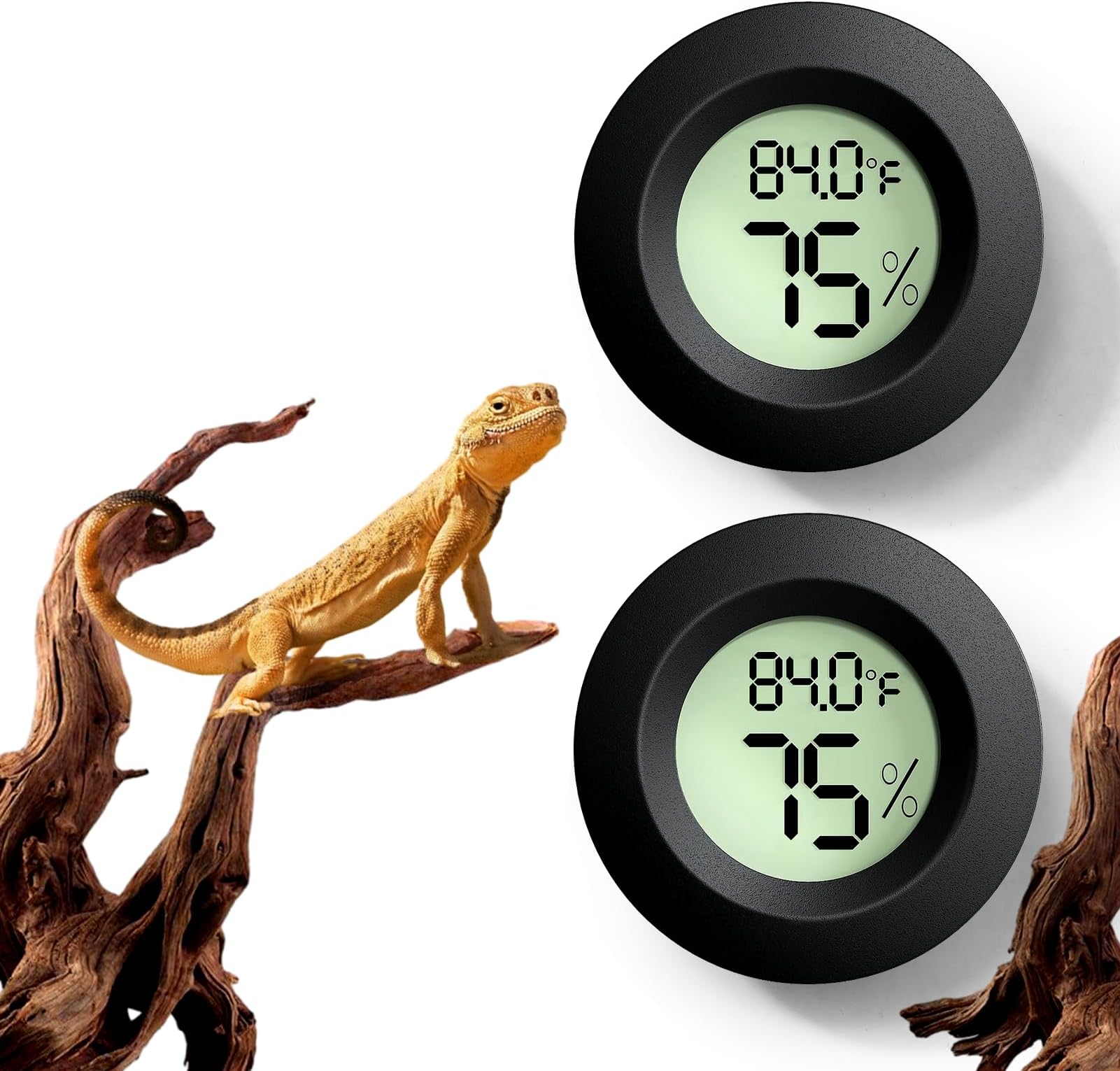 Reptile Tank Accessories, 2 PCS Reptile Thermometer and Humidity Gauge for Bearded Dragon, Jumping Spider, Leopard Gecko, Hermit Crab, Gecko, Ball Python, Lizard