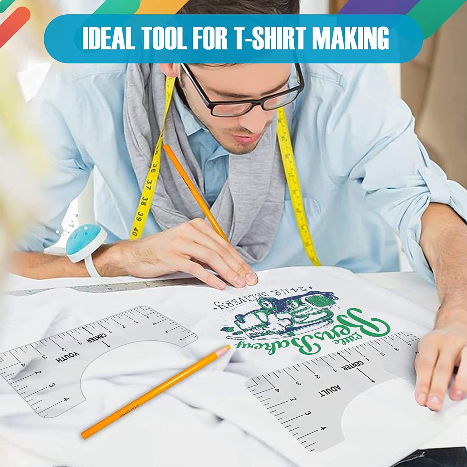 T-Shirt Ausrichtungslineal, 12pcs Ausrichtungslineal Werkzeug Für T-Shirt, T-Shirt Lineal Guide Tool Set für V-Ausschnitt/T-Bogen-Kragen