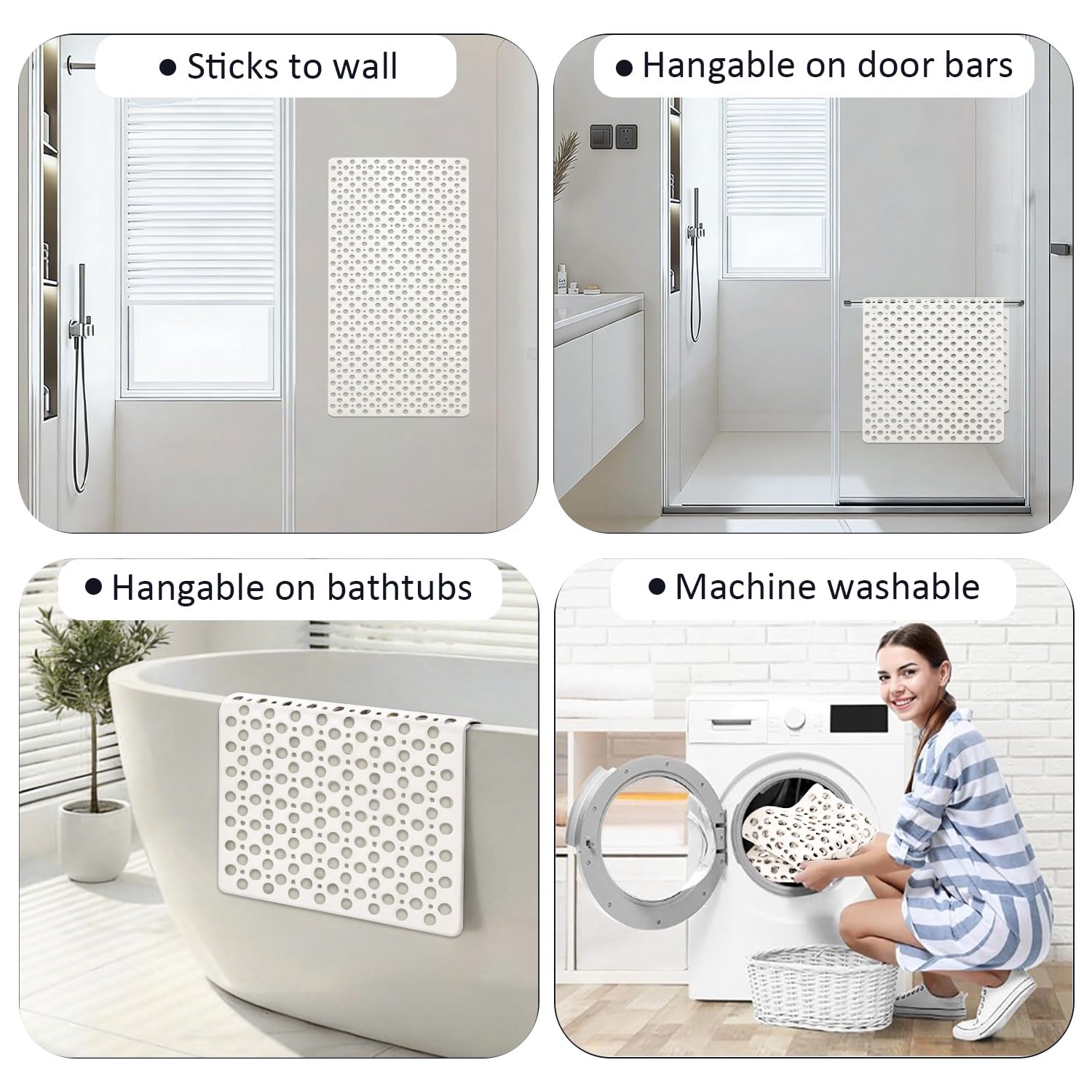 Tiamo Alfombrilla antideslizante de TPE para bañera, 35 x 16 pulgadas, tapete de ducha antideslizante grande para ducha interior, secado rápido y lavable a máquina, tapete de seguridad para personas