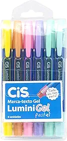 Caneta Marca Texto Gel, CiS, Lumini Gel Pastel, 6 Cores Tons Pastel