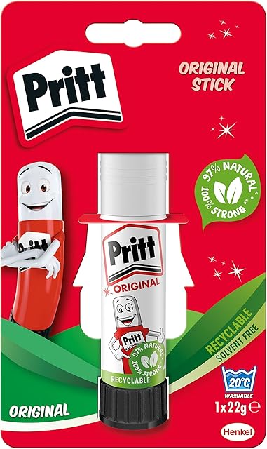 Pritt Glue Stick, Safe & Child-Friendly Craft Glue for Arts & Crafts Activities, Strong-Hold adhesive for School & Office Supplies, 1x22g Pritt Stick