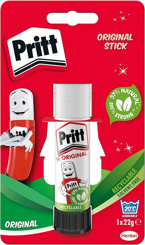 Pritt Glue Stick, Safe & Child-Friendly Craft Glue for Arts & Crafts Activities, Strong-Hold Adhesive for School & Office Supplies, 1x22g Pritt Stick