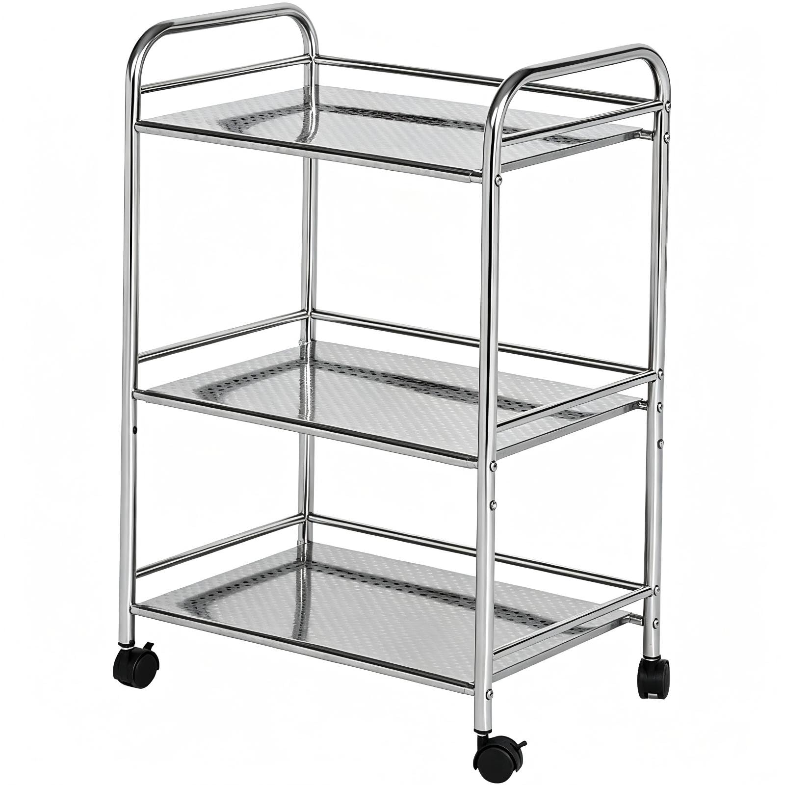 Multibao Stainless Steel Rack Shelf 3 Tier Side Rolling Kitchen Service Cart Trolley Rack Stand for Beauty Salon Shelf BBQ Hotels Restaurants 50cmx35cmx75cm
