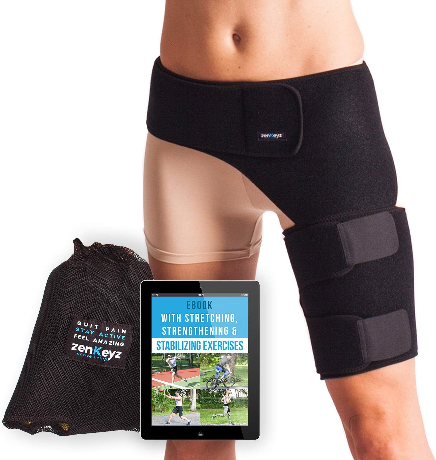 Zenkeyz Thigh Compression Groin Support and Hip Flexor Adjustable Hamstring Strap Wrap Sciatica Brace Sleeve for Men and Women